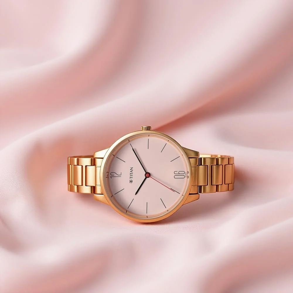 ساعت مچی زنانه تایتان مدل Workwear با صفحه گرد رزگلد و بند استیل رزگلد - 2648WM04