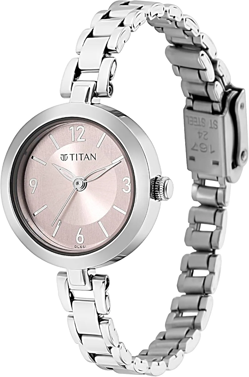 ساعت مچی آنالوگ زنانه تایتان کاریسما با صفحه گرد صورتی و بند فلزی نقره ای - 2598SM06