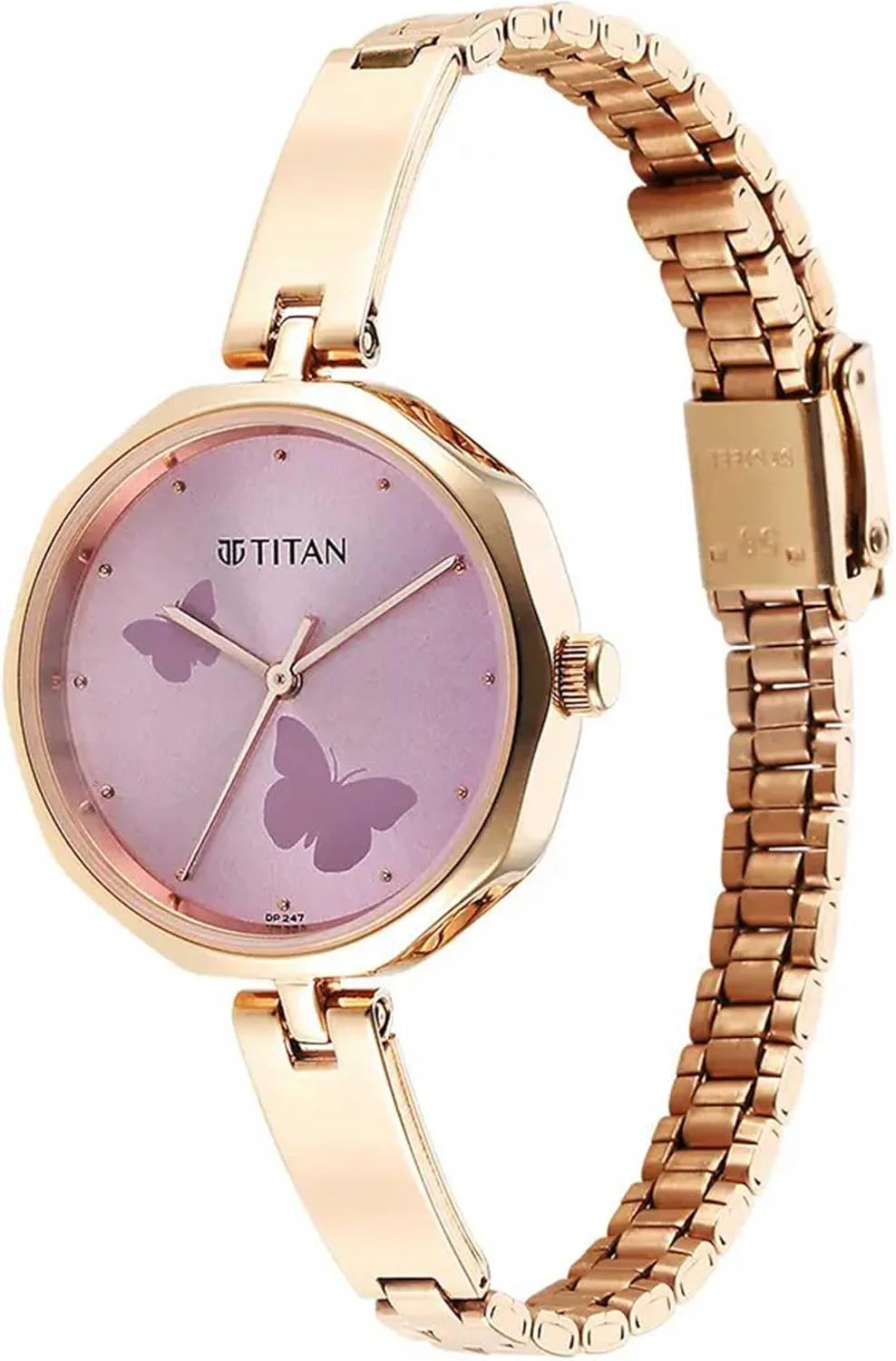 ساعت مچی آنالوگ زنانه تایتان کارিশما با صفحه گرد صورتی و بند استیل ضد زنگ رزگلد - 2702WM02