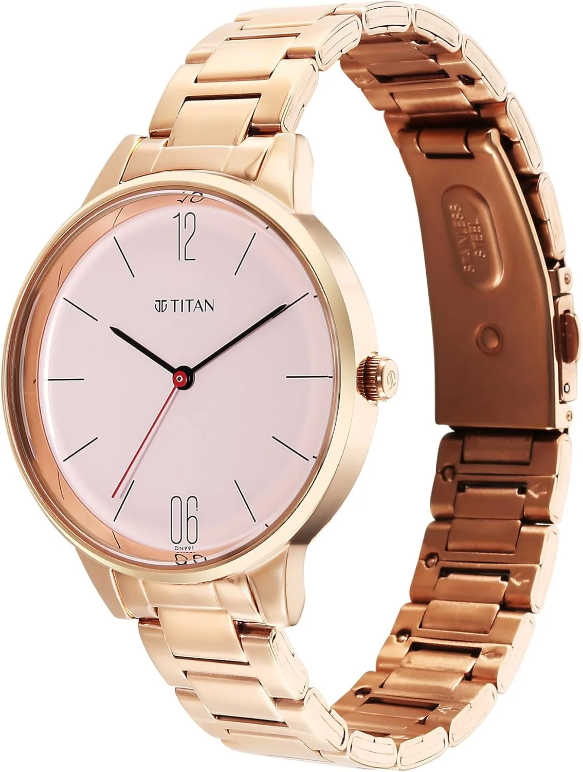 ساعت مچی زنانه تایتان مدل Workwear با صفحه گرد رزگلد و بند استیل رزگلد - 2648WM04