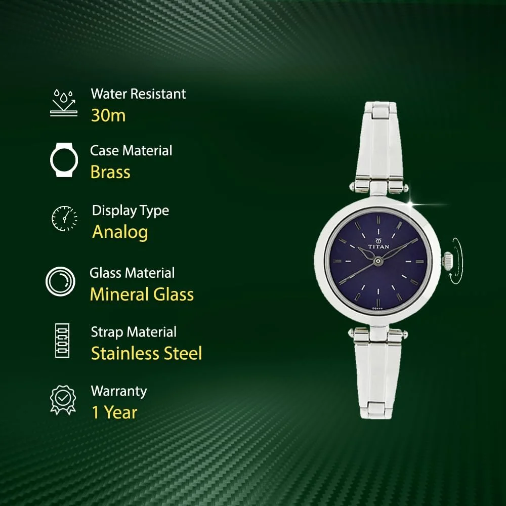 ساعت مچی آنالوگ زنانه تایتان کارিশما با صفحه گرد آبی و بند استیل ضد زنگ نقره ای - 2574SM01 ساعت مچی آنالوگ زنانه تایتان کارিশما با صفحه گرد آبی و بند استیل ضد زنگ نقره ای - 2574SM01