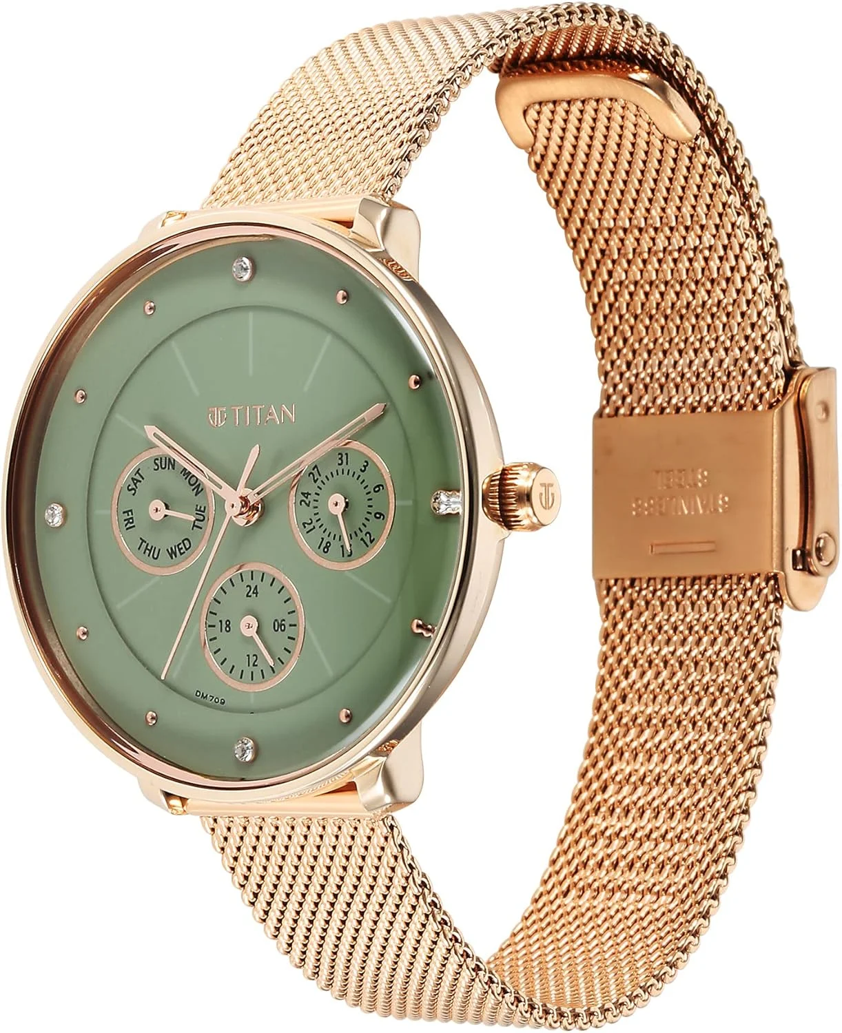 ساعت مچی زنانه آنالوگ تایتان با صفحه سبز مدل 2651WM05