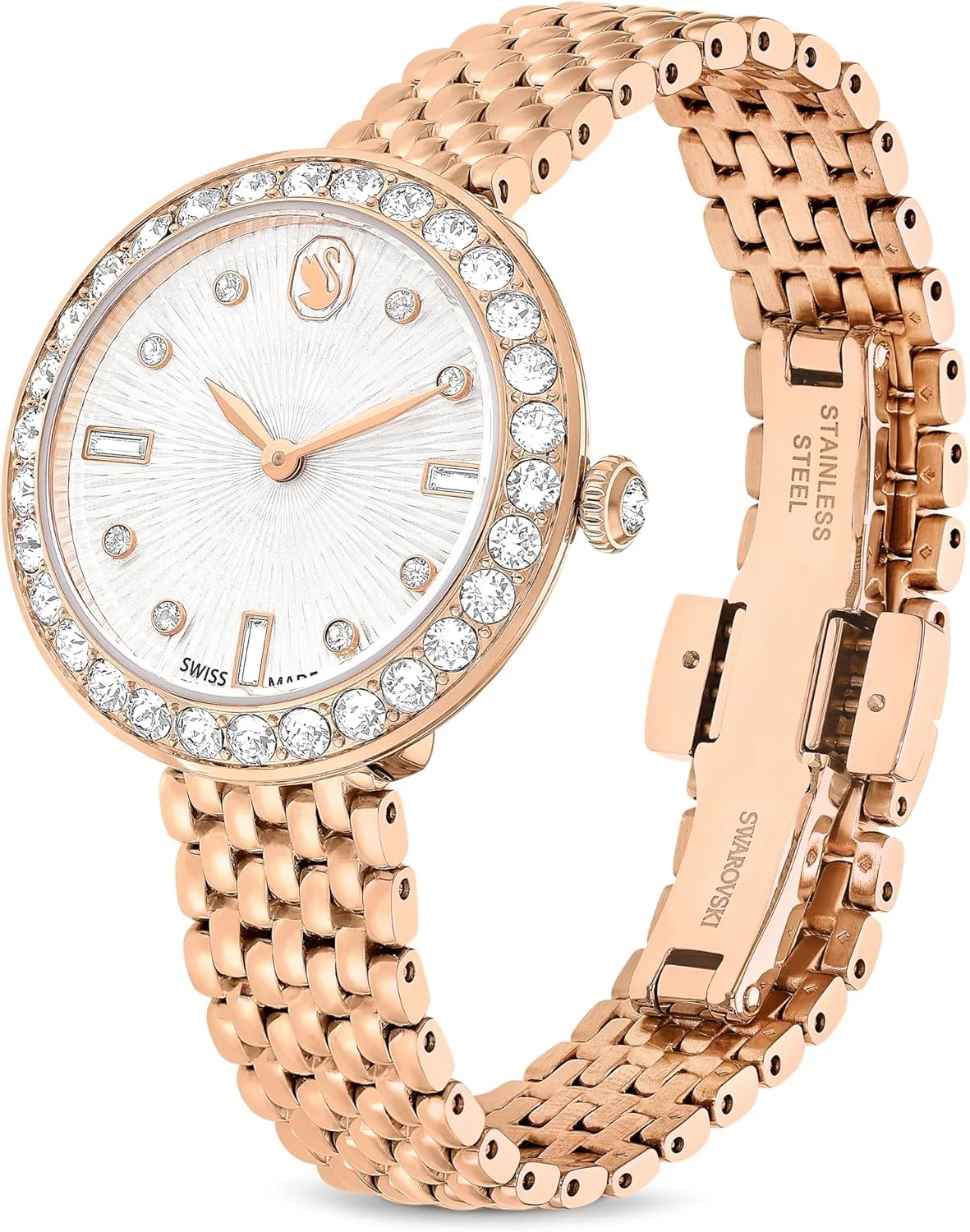 ساعت مچی زنانه آنالوگ سواروسکی با صفحه رزگلد مدل 5672981، رنگ بند: رزگلد