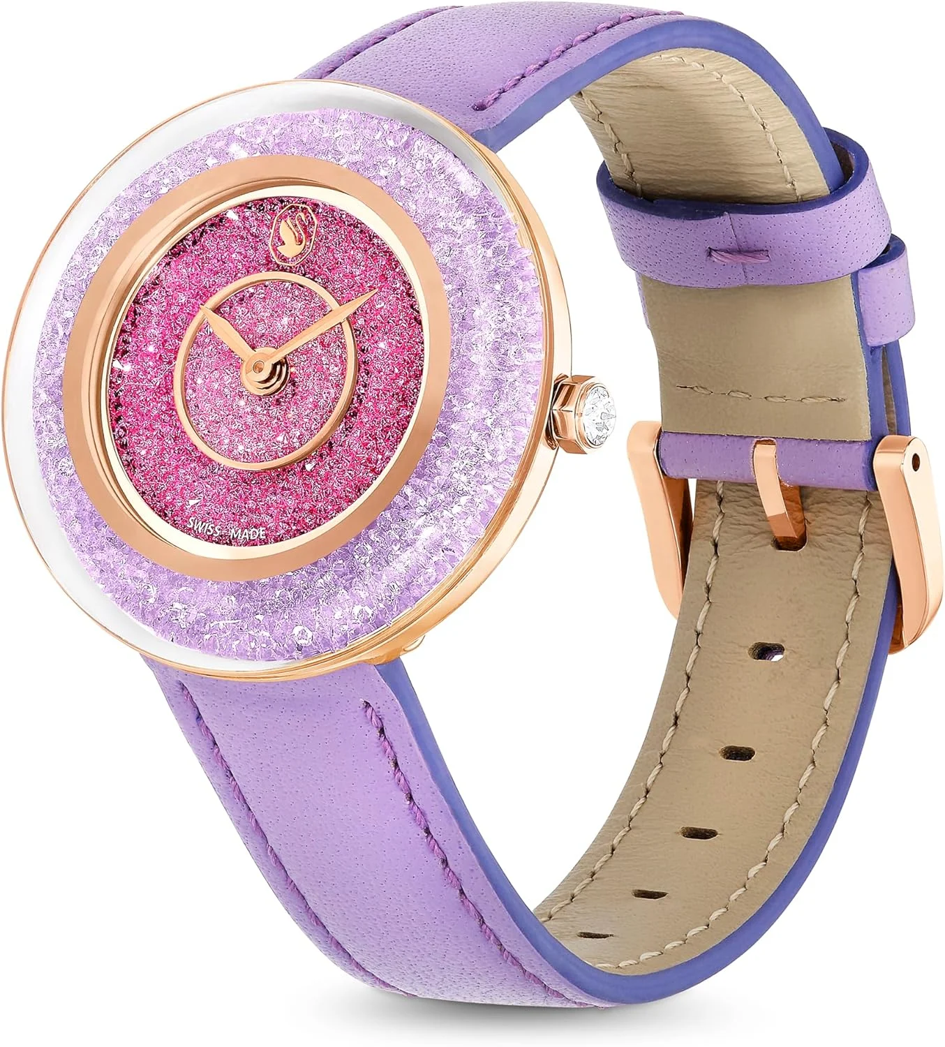 ساعت مچی زنانه سواروسکی مدل Crystalline Lustre، بدنه استیل ضد زنگ، بند چرمی، بنفش/رزگلد ساعت مچی زنانه سواروسکی مدل Crystalline Lustre، بدنه استیل ضد زنگ، بند چرمی، بنفش/رزگلد