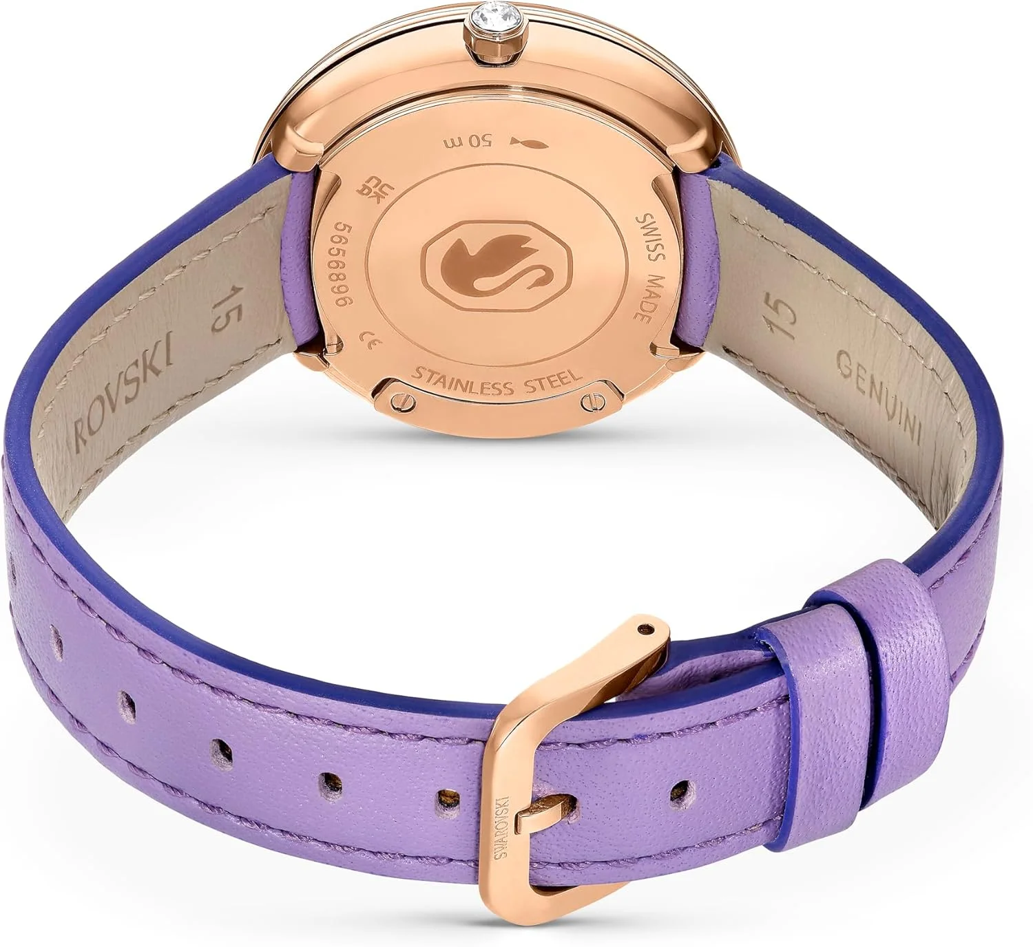 ساعت مچی زنانه سواروسکی مدل Crystalline Lustre، بدنه استیل ضد زنگ، بند چرمی، بنفش/رزگلد ساعت مچی زنانه سواروسکی مدل Crystalline Lustre، بدنه استیل ضد زنگ، بند چرمی، بنفش/رزگلد