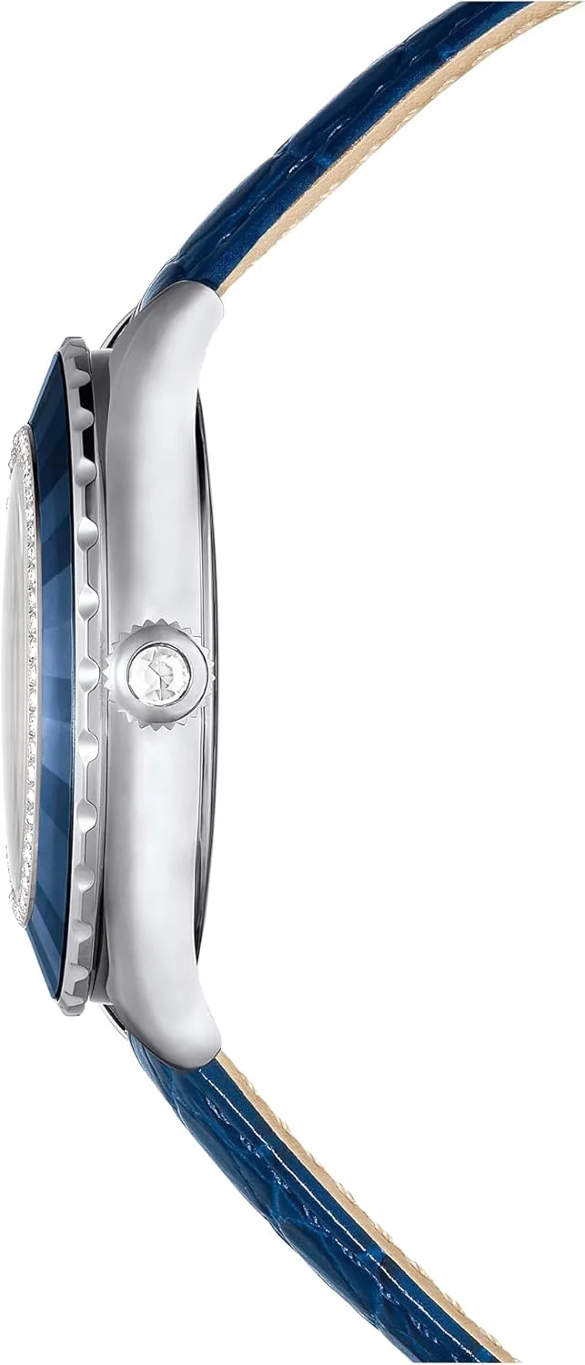 ساعت سواچ اکتی مون، ساخت سوئیس، ماه، بند چرمی، آبی، پرداخت آبی، آبی، تک سایز، ساعت اکتی مون