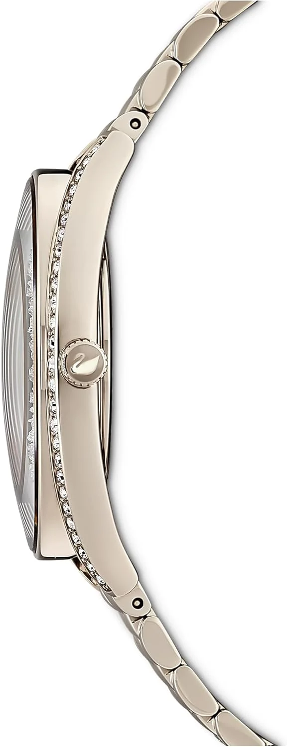 ساعت اصل کریستالین اورا سواروسکی، دستبند فلزی، روکش طلایی شامپاین PVD ساعت اصل کریستالین اورا سواروسکی، دستبند فلزی، روکش طلایی شامپاین PVD