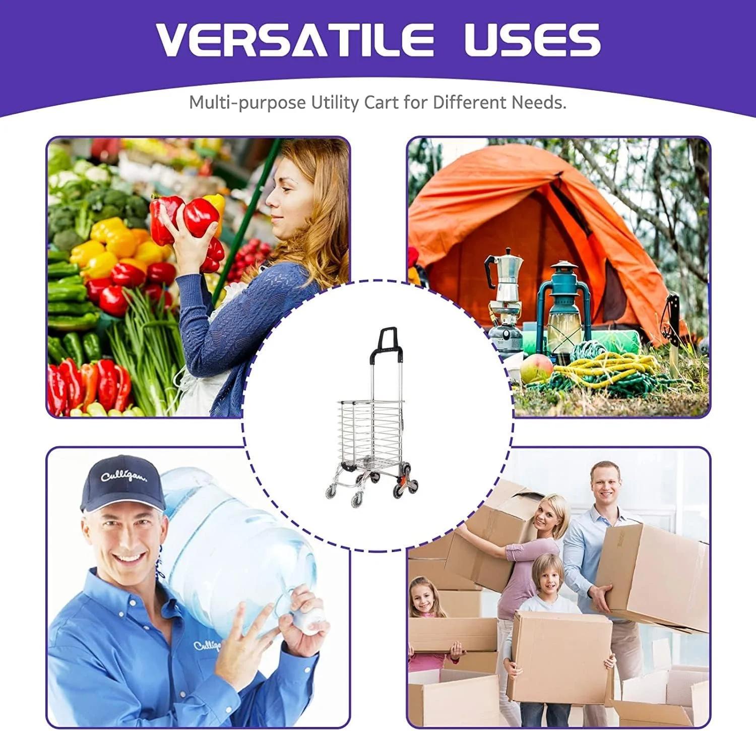 چرخ خرید تاشو آلومینیومی قابل حمل Gikvni، چرخ دستی خرید سنگین 8 چرخ، مناسب برای حمل مواد غذایی، ابزار، و بالا رفتن از پله ها، دارای چرخ های گردان برای مسافرت با خودرو، حمل چمدان، خرید از سوپرمارکت (8 چرخ) - تصویر 3