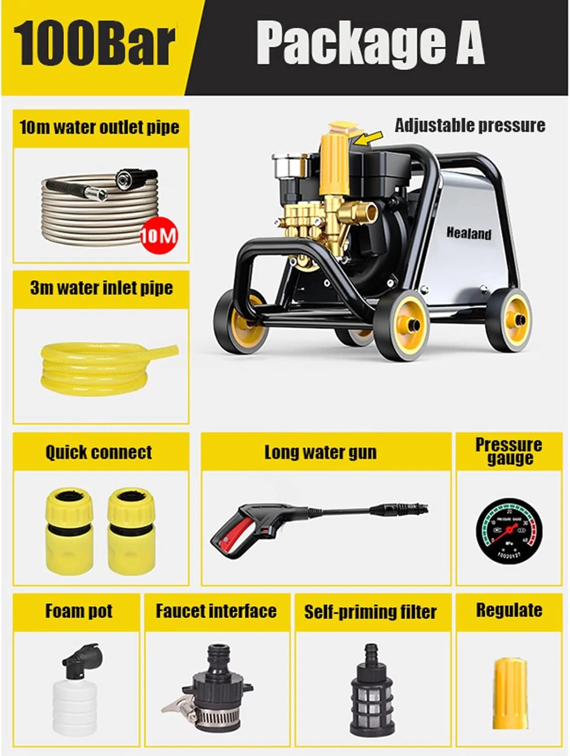 دستگاه کارواش فشار قوی JHQWIDD، پمپ کارواش قابل حمل 100 بار، تفنگ آب پاش کارواش موتور القایی، کیت کارواش، A دستگاه کارواش فشار قوی JHQWIDD، پمپ کارواش قابل حمل 100 بار، تفنگ آب پاش کارواش موتور القایی، کیت کارواش، A