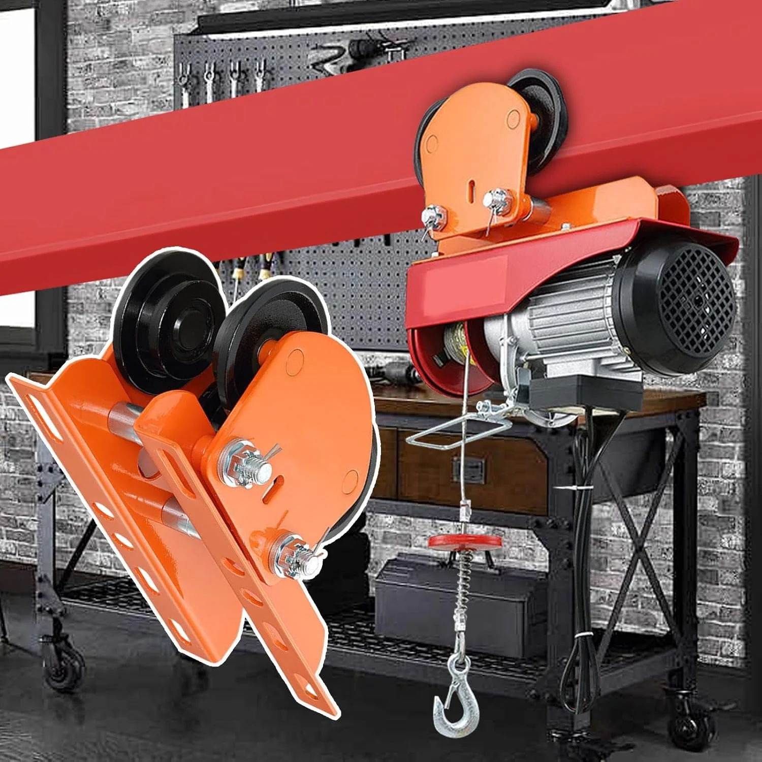 ترولی برقی تیرآهن، جرثقیل کوچک با عرض قابل تنظیم - ترولی دستی بالابر برقی با ظرفیت بار بالا برای ساخت و ساز، صنعت، مصارف خانگی، کارگاه، گاراژ، انبار