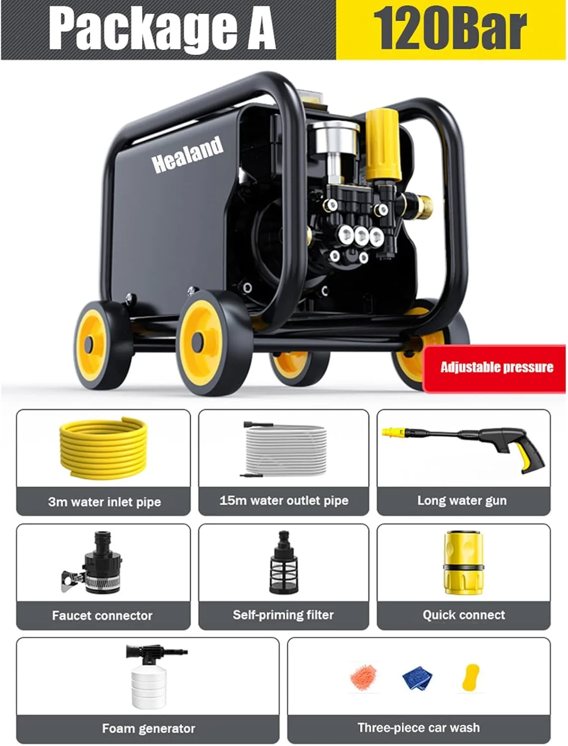 کارواش فشار قوی HOKVJ، تفنگ آب پاش 120 بار، پمپ دستگاه کارواش، فوم ساز، لوازم جانبی خودرو، A