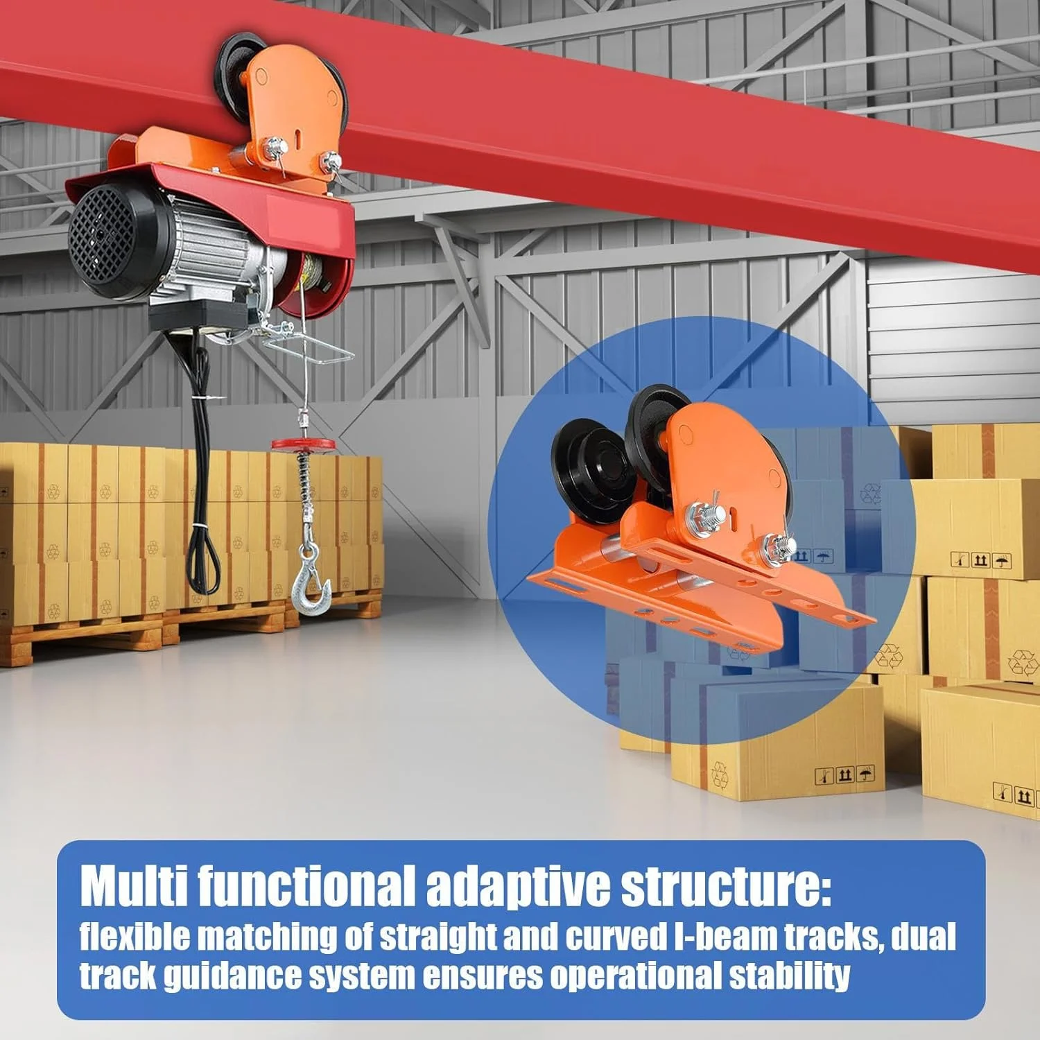 چرخ دستی برقی تیرآهن، جرثقیل کوچک سنگین - چرخ دستی دستی بالابر برقی با ظرفیت بار بالا برای ساخت و ساز، صنعت، مصارف خانگی، کارگاه، گاراژ، انبار