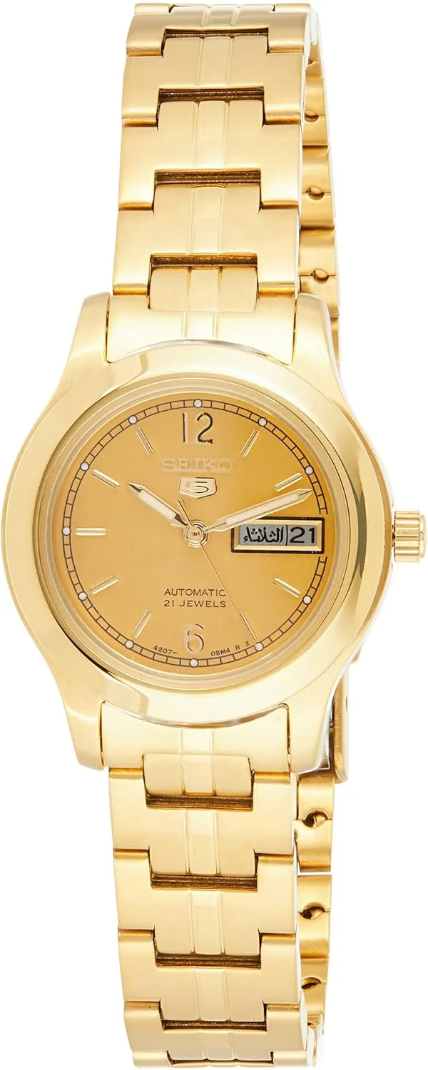 ساعت مچی زنانه سیکو SYME02 Seiko 5 اتوماتیک صفحه طلایی بند استیل طلایی