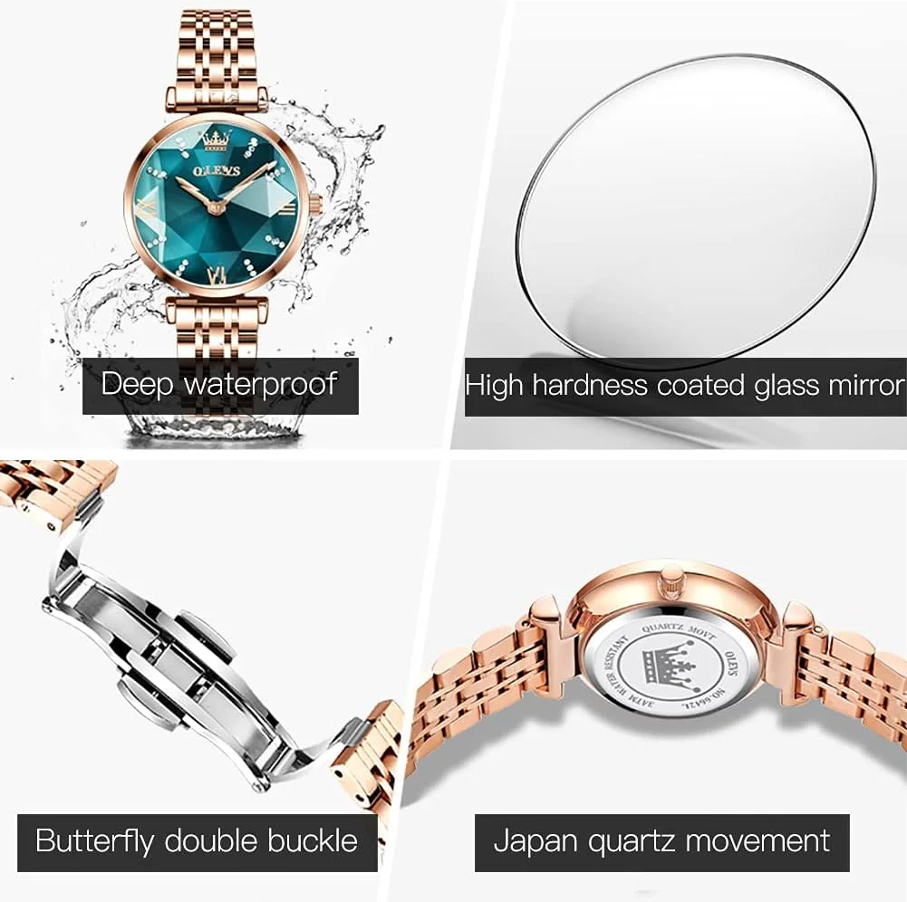 ساعت مچی زنانه OLEVS، کوارتز ژاپنی، ضد آب، بند استیل ضد زنگ، ساعت مجلسی شیک و درخشان زنانه، ست دستبند، هدیه روز ولنتاین