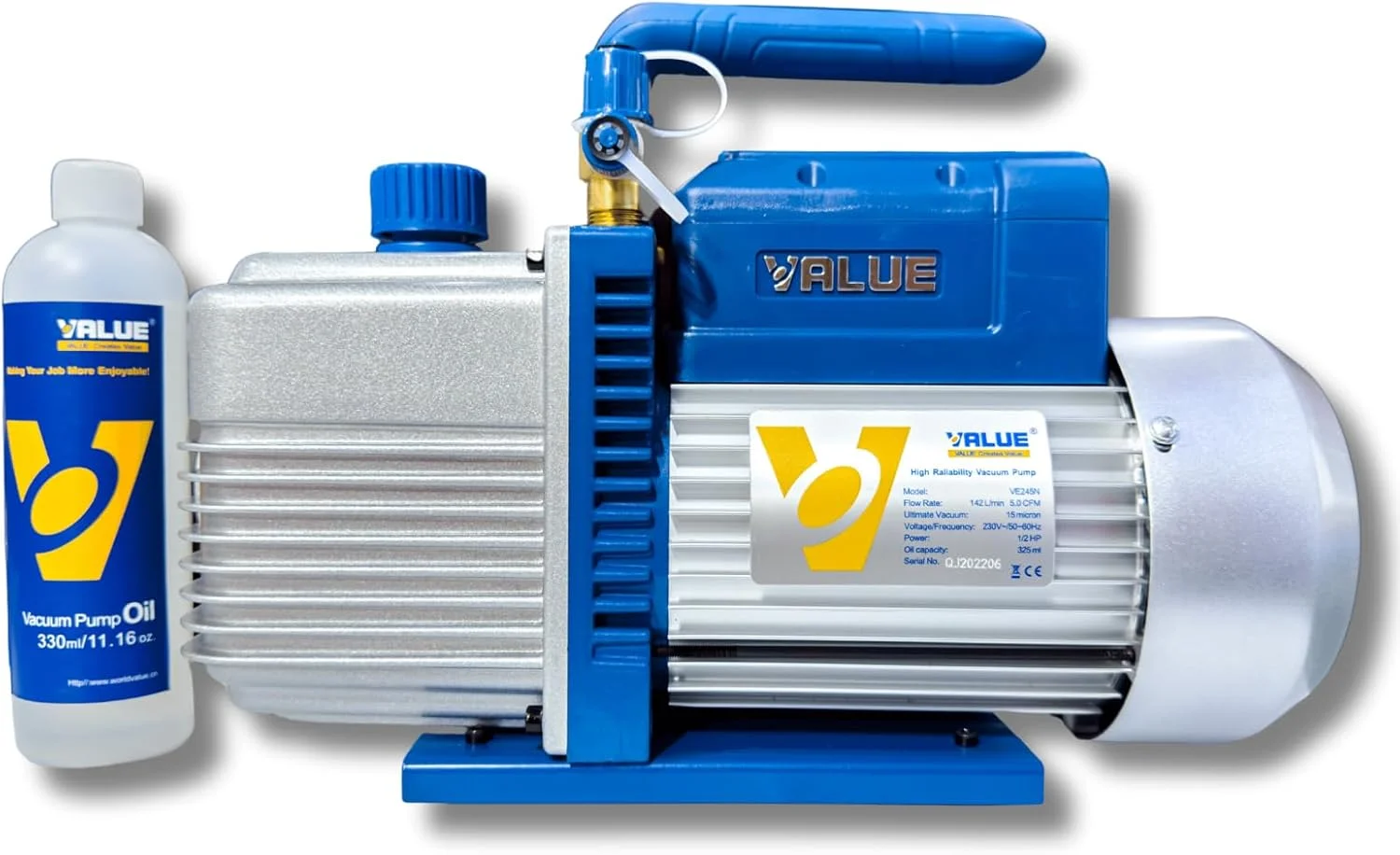 پمپ وکیوم دو مرحله ای VALUE VE245N – 1/2 اسب بخار، 4.5 CFM | وکیوم عمیق 15 میکرون | روتاری وین مهر و موم شده با روغن | جمع و جور و قابل حمل | ایده آل برای سیستم های HVAC و تبرید