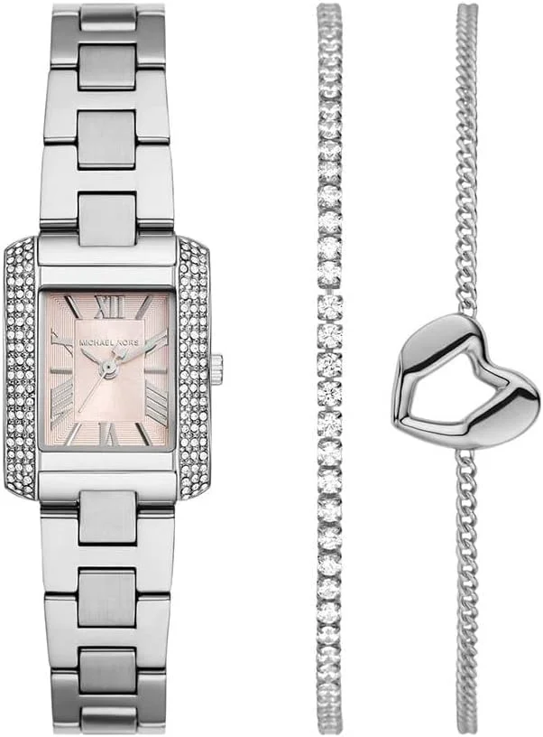 ست هدیه ساعت استیل ضد زنگ سه عقربه مایکل کورس امری و دستبند - MK7514SET