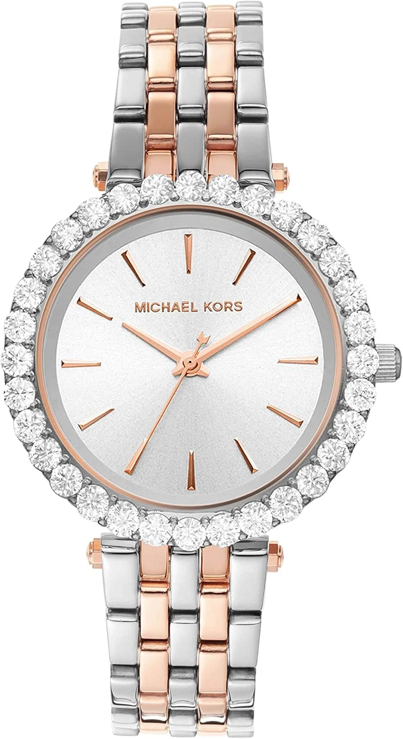 ساعت سه عقربه مایکل کورس مدل Darci با تزیینات براق، 33 میلی متر، دورنگ، ساعت کوارتز