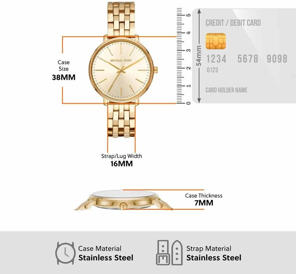 ساعت مچی زنانه مایکل کورس مدل Pyper با سه عقربه و بدنه استیل طلایی رنگ، MK3898 ساعت مچی زنانه مایکل کورس مدل Pyper با سه عقربه و بدنه استیل طلایی رنگ، MK3898