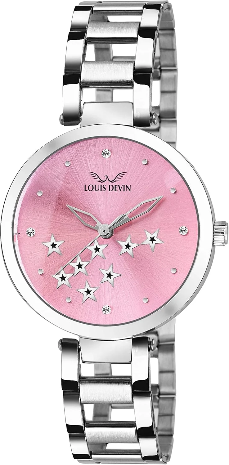 ساعت مچی عقربه ای زنانه لویی دِوین (صفحه صورتی بند نقره ای) ساعت مچی عقربه ای زنانه لویی دِوین (صفحه صورتی بند نقره ای)