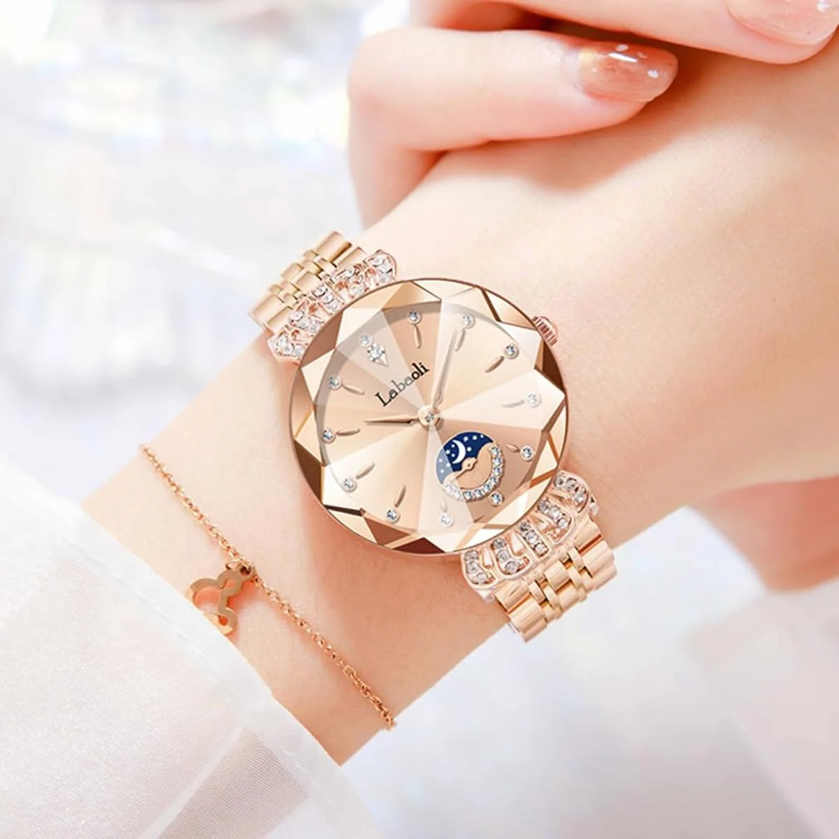 ساعت مچی زنانه شیک و لوکس LBOYLOVE®، ساعت کوارتز استیل ضد آب ظریف زنانه، ساعت صفحه الماس برای سالگردها، تولدها، کریسمس، هدایای روز ولنتاین