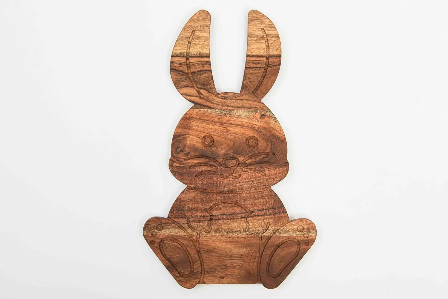 تخته سرو چوبی طرح خرگوش WOODLERY، تخته برش چوبی برای آشپزخانه، تخته های سرو پنیر و خوراکی چوبی، سینی سرو خرگوش نشسته برای پنیر و غذا، 39.6x24.6 سانتی متر