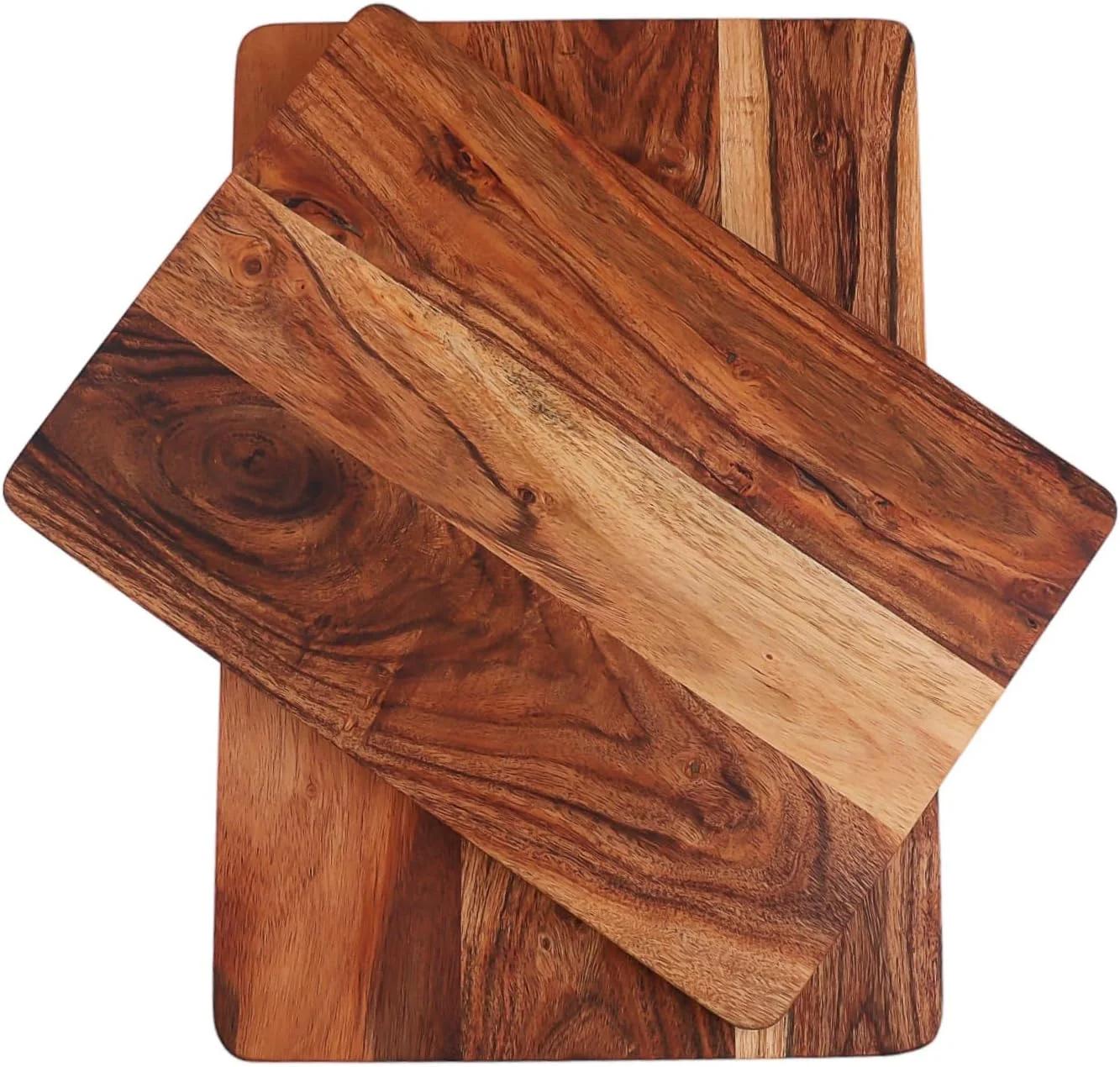 سری تخته برش WOODLERY، تخته برش چوب اقاقیا برای آشپزخانه، تخته سرو چوبی جامد، ست 2 تایی تخته چوبی، ایده آل برای خرد کردن گوشت و پنیر، 38x25 سانتی متر، 33x23 سانتی متر
