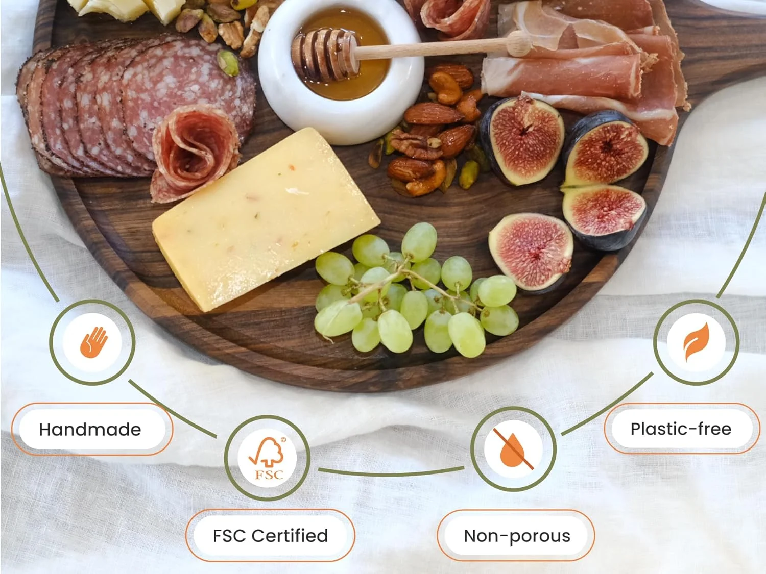 تخته سرو و برش گرد چوبی گردو وودی پاپینز با دسته - تخته چوبی شارکوتری - تطبیق پذیری شیک برای آشپزخانه شما - 43x32x2 سانتی متر - (بزرگ)