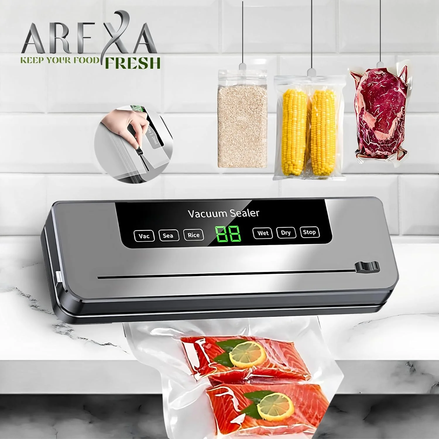 دستگاه وکیوم سیلر آرکسا با عملکرد 6 در 1، دارای برش داخلی، 50 کیسه وکیوم، آب بندی خشک/مرطوب - عالی برای باقیمانده غذا، آماده سازی غذا و نگهداری عمده دستگاه وکیوم سیلر آرکسا با عملکرد 6 در 1، دارای برش داخلی، 50 کیسه وکیوم، آب بندی خشک/مرطوب - عالی برای باقیمانده غذا، آماده سازی غذا و نگهداری عمده