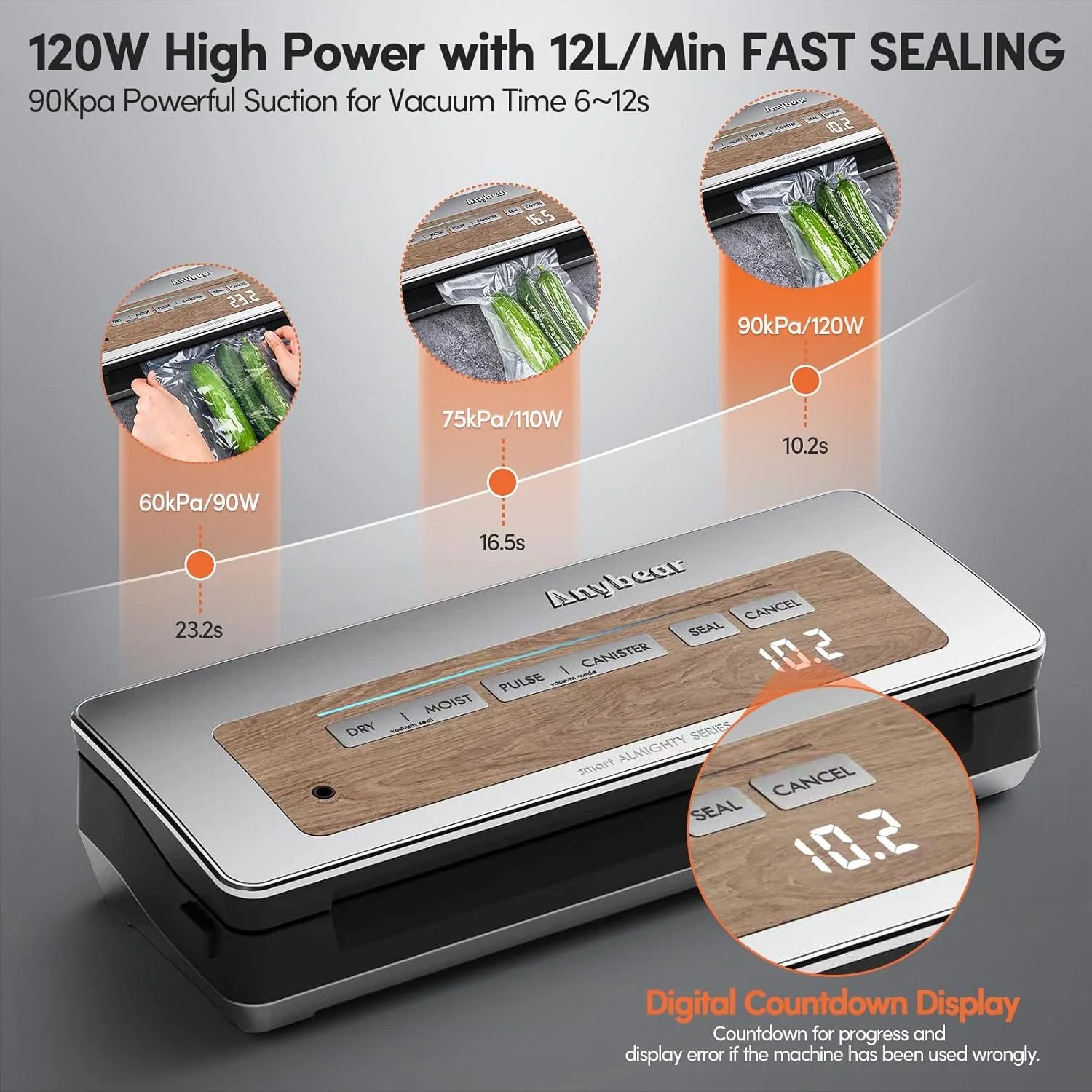 دستگاه وکیوم سیلر Anybear، 90kPa 120W با مهر و موم پهن، دستگاه نگهداری قدرتمند مواد غذایی همه کاره، دارای برش داخلی | محل نگهداری کیسه | نمایشگر شمارش معکوس دیجیتال | 2 رول کیسه و 5 عدد کیسه از پیش برش خورده (طرح چوب نقره ای) دستگاه وکیوم سیلر Anybear، 90kPa 120W با مهر و موم پهن، دستگاه نگهداری قدرتمند مواد غذایی همه کاره، دارای برش داخلی | محل نگهداری کیسه | نمایشگر شمارش معکوس دیجیتال | 2 رول کیسه و 5 عدد کیسه از پیش برش خورده (طرح چوب نقره ای)