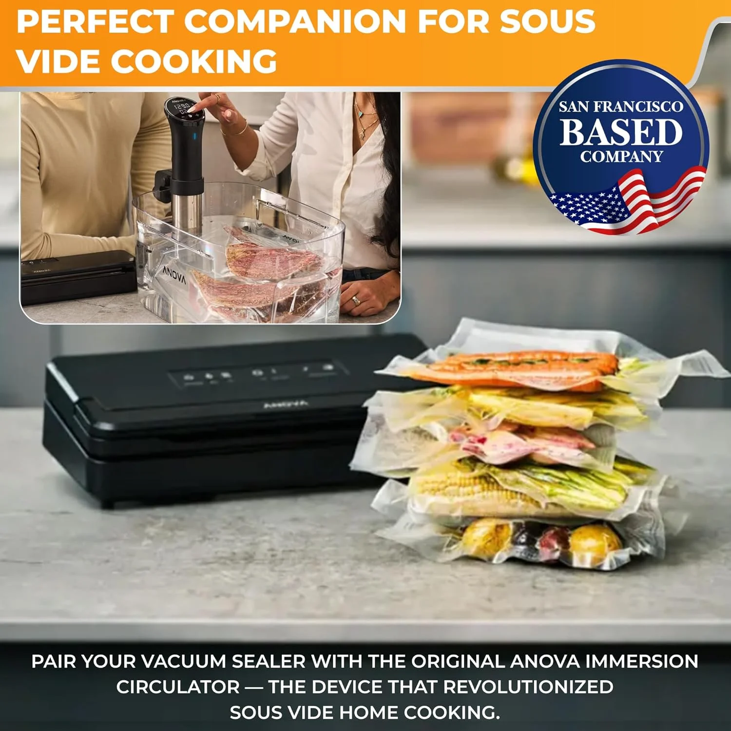 دستگاه وکیوم سیلر حرفه ای Anova Culinary Precision، شامل 1 رول کیسه، برای پخت سو وید و نگهداری مواد غذایی، مشکی، متوسط، Anova Precision Vacuum Sealer Pro، ANVS02-US00 دستگاه وکیوم سیلر حرفه ای Anova Culinary Precision، شامل 1 رول کیسه، برای پخت سو وید و نگهداری مواد غذایی، مشکی، متوسط، Anova Precision Vacuum Sealer Pro، ANVS02-US00