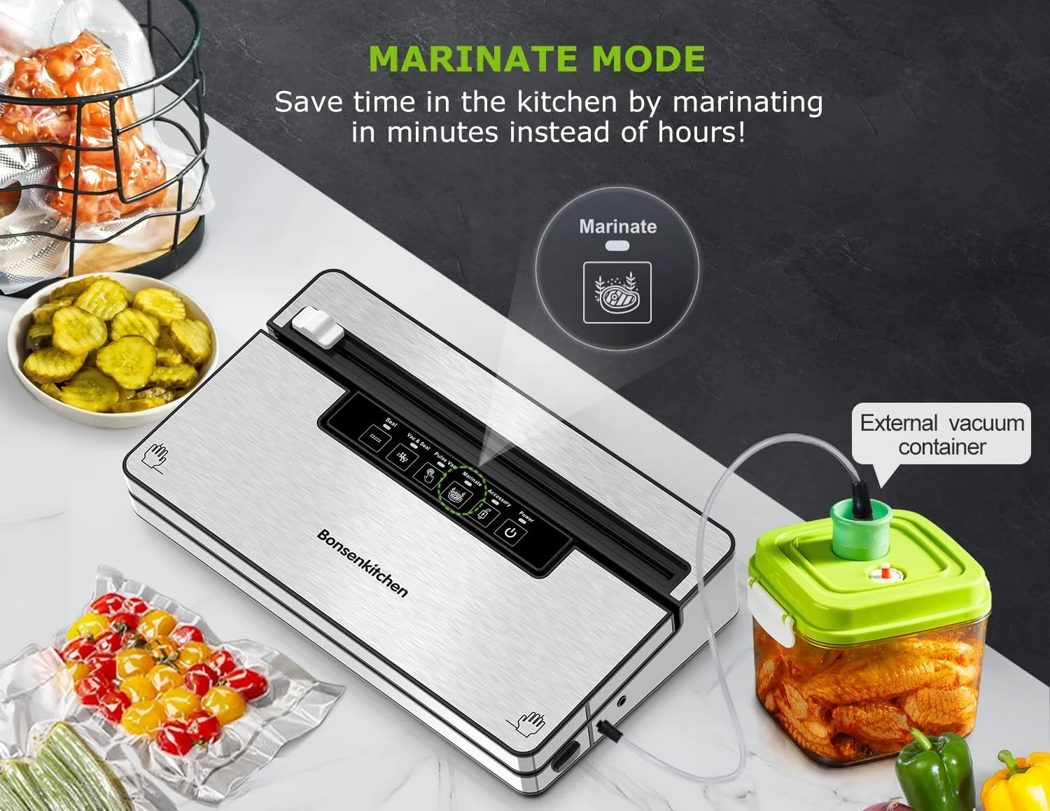 دستگاه وکیوم سیلر Bonsenkitchen، دستگاه های وکیوم سیلر استیل ضد زنگ مواد غذایی با 30 کیسه و 1 رول، 5 حالت وکیوم مواد غذایی، برش داخلی و محل نگهداری کیسه، سازگار با تعهدات آب و هوایی (نقره ای مشکی) دستگاه وکیوم سیلر Bonsenkitchen، دستگاه های وکیوم سیلر استیل ضد زنگ مواد غذایی با 30 کیسه و 1 رول، 5 حالت وکیوم مواد غذایی، برش داخلی و محل نگهداری کیسه، سازگار با تعهدات آب و هوایی (نقره ای مشکی)