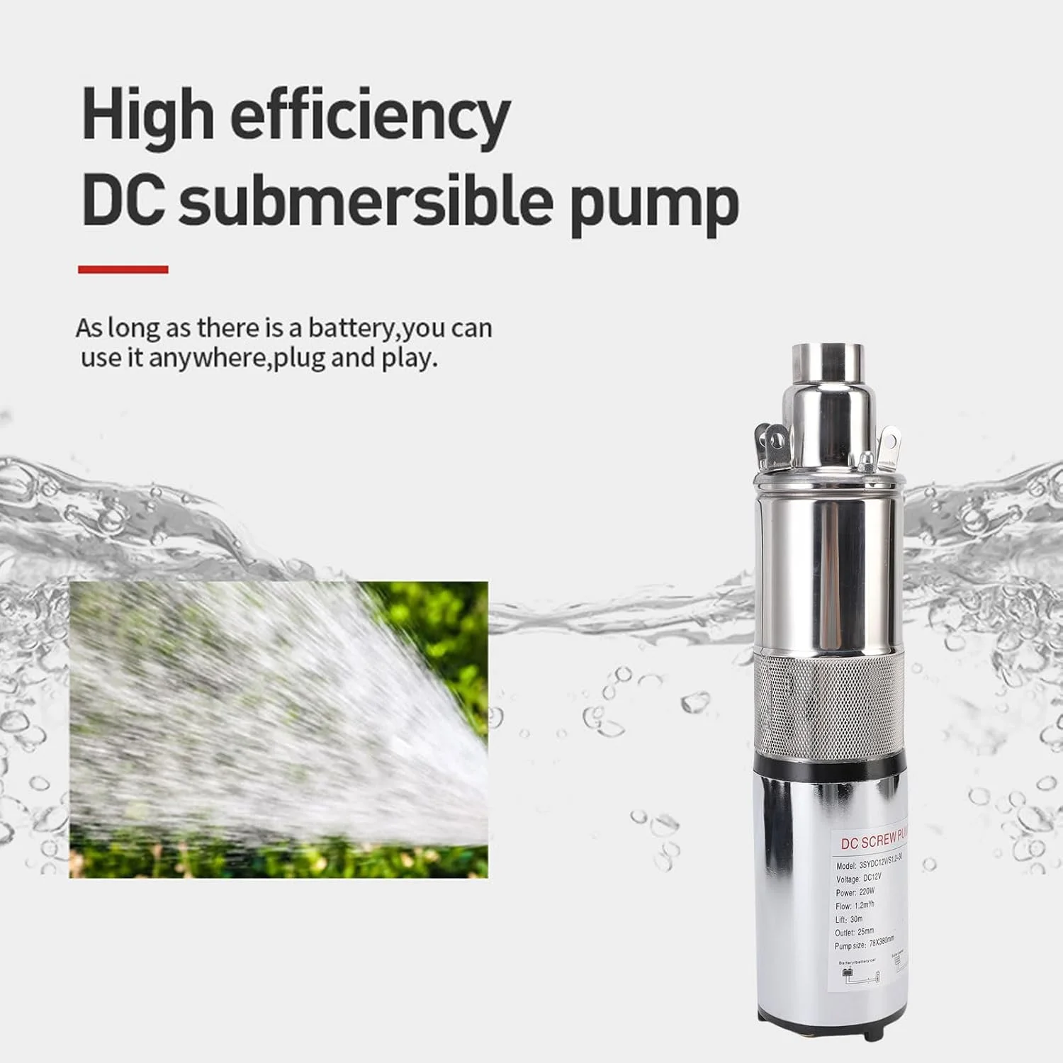 پمپ شناور چاه عمیق خورشیدی 12 ولت 220 وات Asixxsix، کیت پمپ چاه عمیق استیل ضد زنگ با ارتفاع 30 متر با سیم برق 10 متری برای آبیاری مزارع، تامین آب برج، آب خانگی