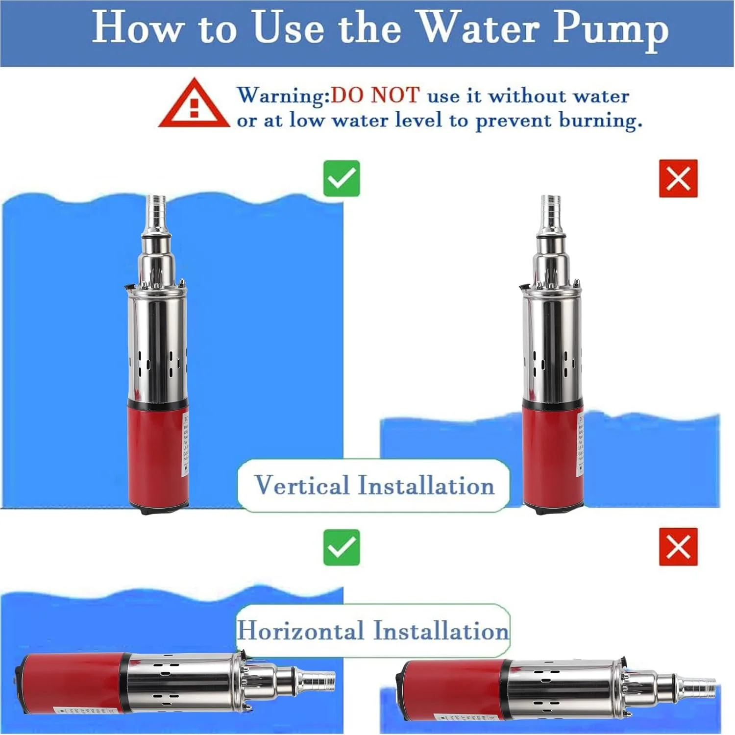پمپ شناور چاه عمیق Asixxsix، پمپ آب خورشیدی شناور چاه عمیق با نرخ جریان 6.6GPM، ارتفاع 60 متری، خروجی 1 اینچی، 340 وات، برای مصارف صنعتی، آبیاری و خانگی