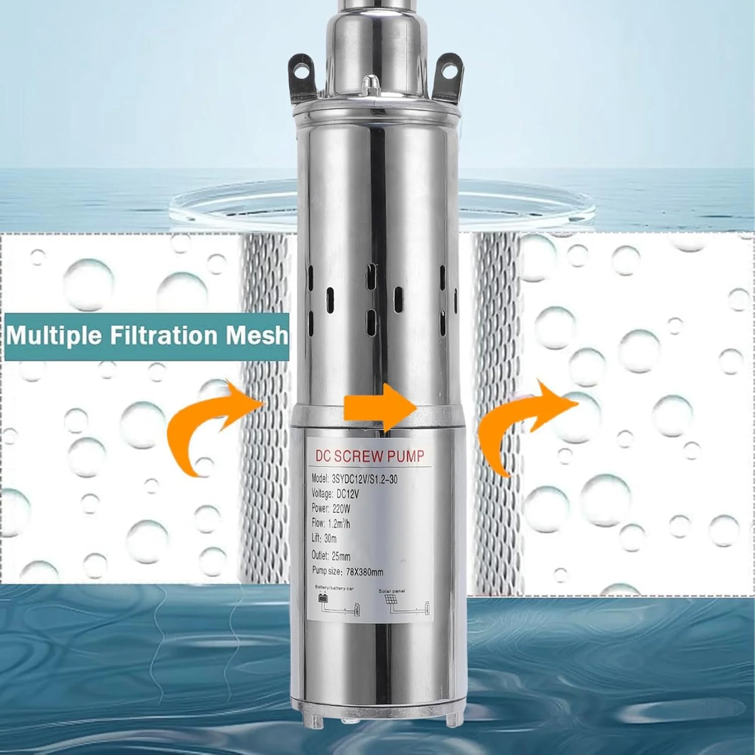 پمپ شناور چاه عمیق Asixxsix، پمپ چاه شناور خورشیدی 220 وات استیل ضد زنگ، 5.4GPM هد 98FT، پمپ های آب خورشیدی با نصب آسان برای مصارف صنعتی، آبیاری و خانگی