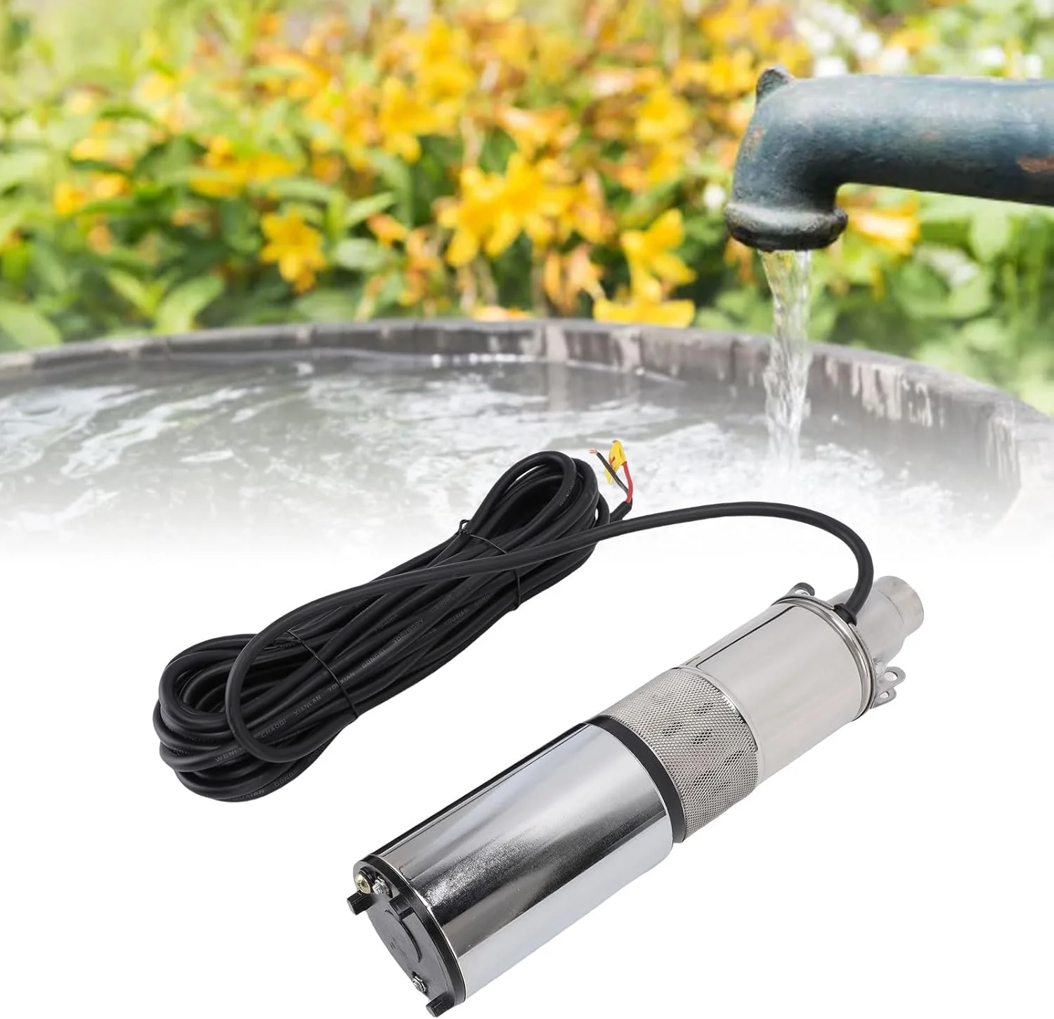 پمپ شناور چاه عمیق خورشیدی 12 ولت 220 وات Asixxsix، کیت پمپ چاه عمیق استیل ضد زنگ با ارتفاع 30 متر با سیم برق 10 متری برای آبیاری مزارع، تامین آب برج، آب خانگی