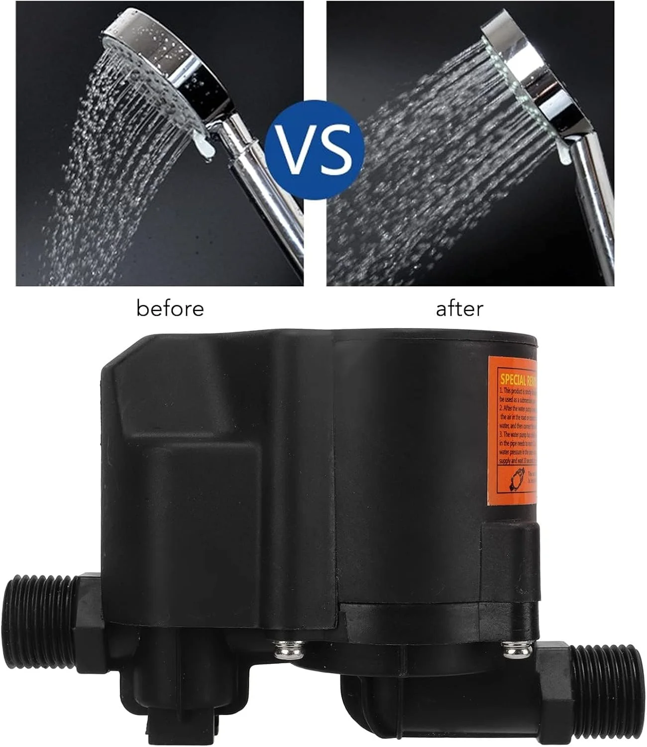 پمپ تقویت فشار آب، پمپ تقویت کننده اتوماتیک دوش کم صدا و فشار قوی سازگار با آبگرمکن های مخزن دار و بدون مخزن، پمپ تقویت کننده آب خطی DC24V با لوله آب برای خانه (UK)