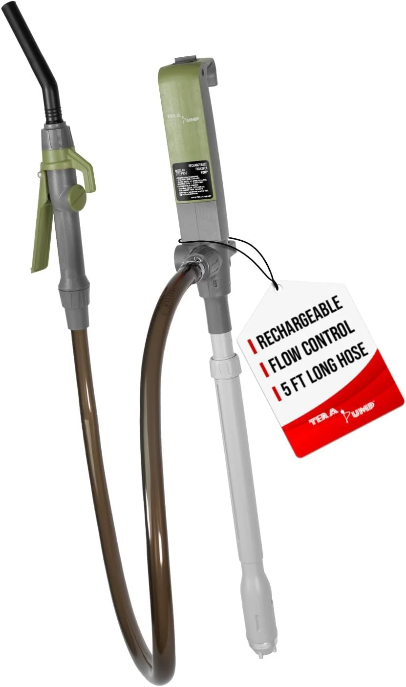 پمپ انتقال سوخت چند منظوره شارژی TERA PUMP TREP04 - شلنگ 5 فوتی، کنترل جریان، لوله مکش قابل تنظیم - 3.85 گالن در دقیقه
