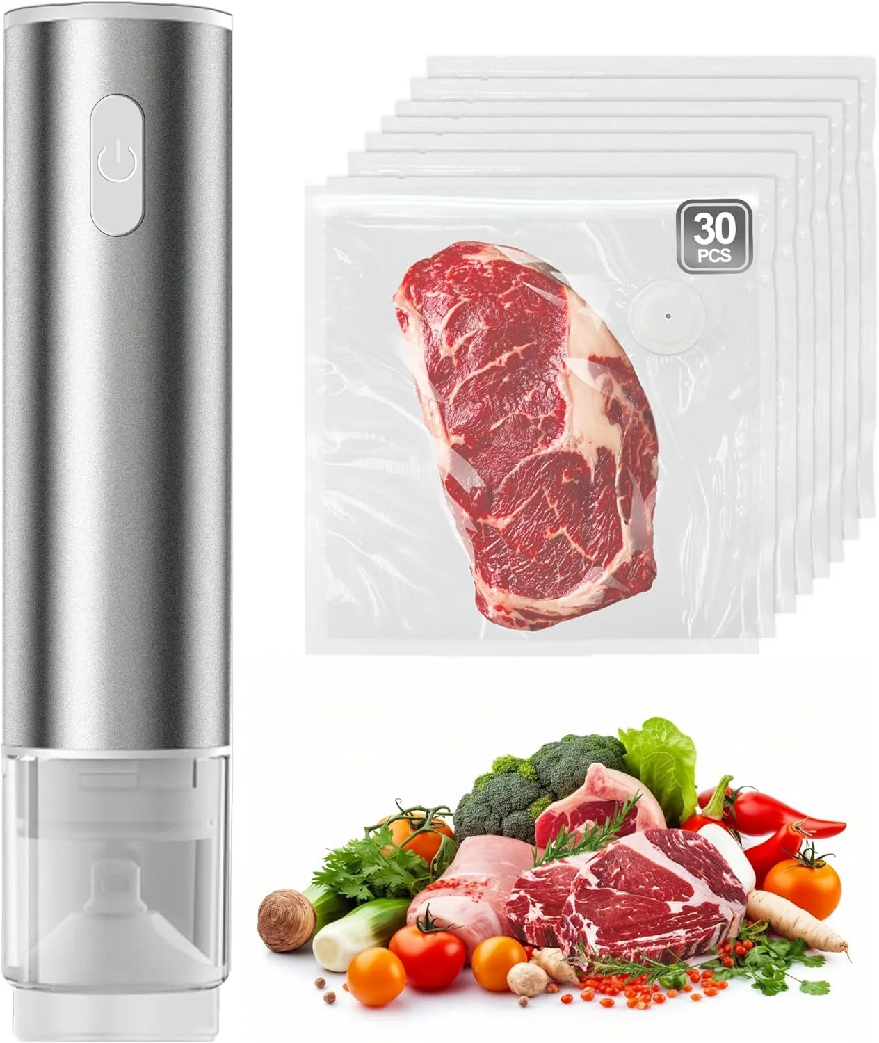 FloVogue Food Saver Vacuum Sealer Machine - Handheld Compact Vacuum Sealer for Food, Food Sealer Vacuum Sealer, Bag Sealer, with 30 Reusable vacuum sealer bags for food