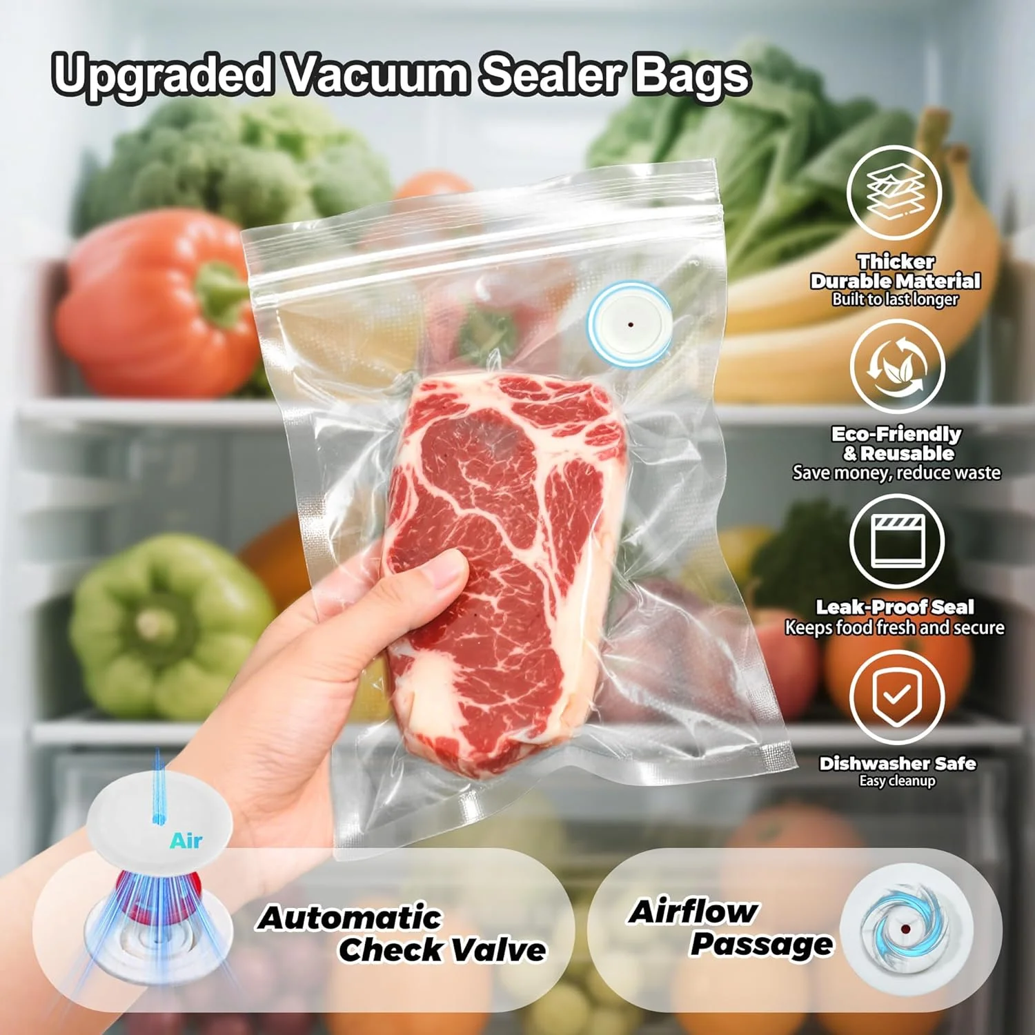 FloVogue Food Saver Vacuum Sealer Machine - Handheld Compact Vacuum Sealer for Food, Food Sealer Vacuum Sealer, Bag Sealer, with 30 Reusable vacuum sealer bags for food