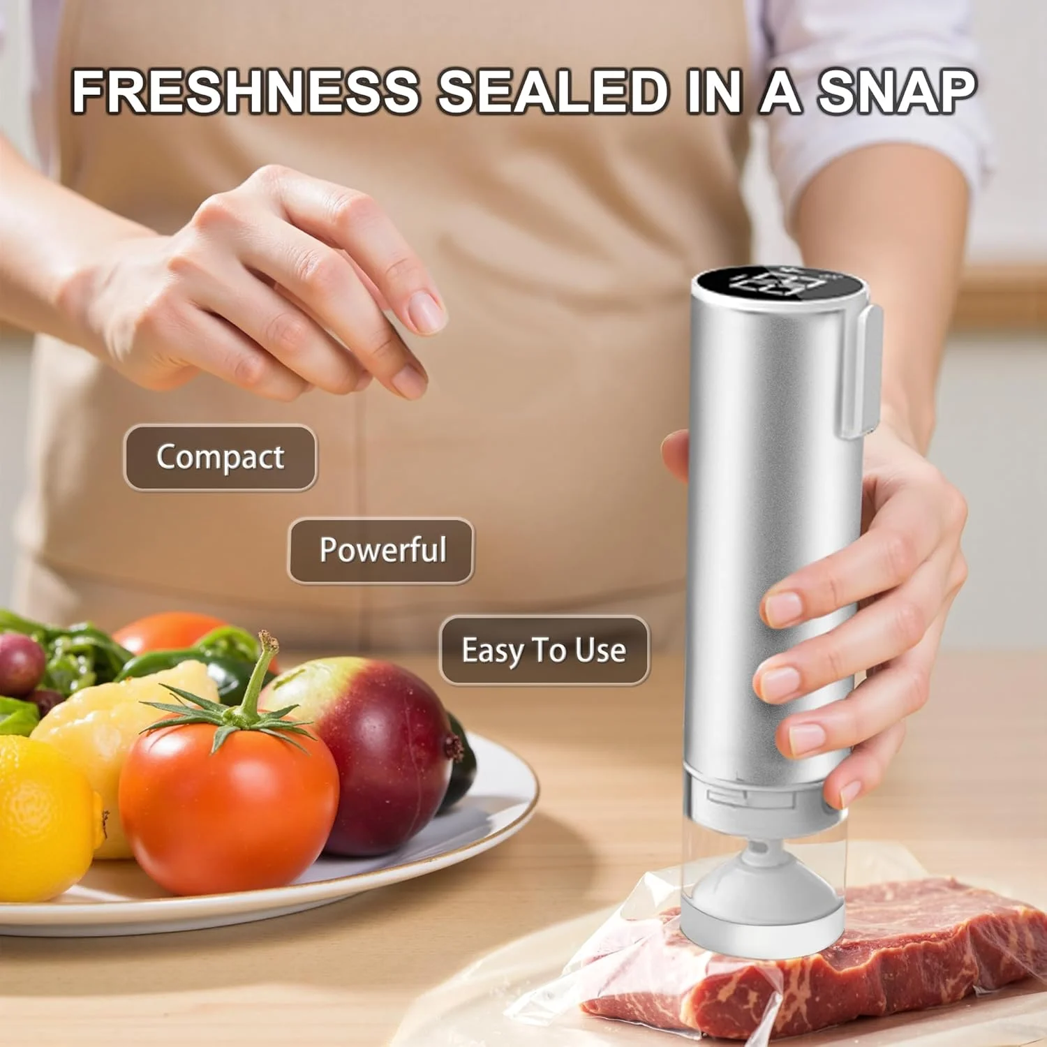 FloVogue Food Saver Vacuum Sealer Machine - Handheld Compact Vacuum Sealer for Food, Food Sealer Vacuum Sealer, Bag Sealer, with 30 Reusable vacuum sealer bags for food