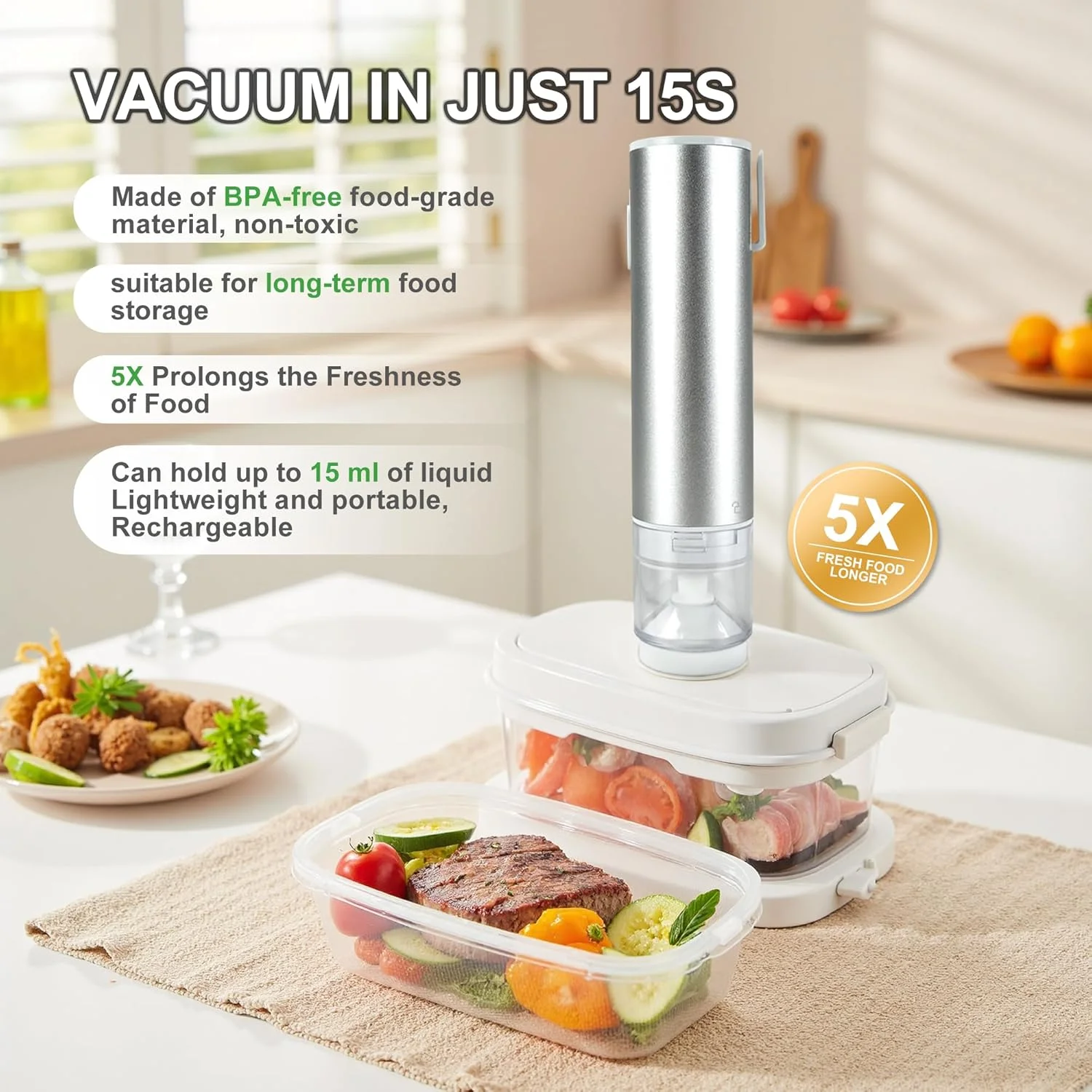 FloVogue Food Saver Vacuum Sealer Machine - Handheld Compact Vacuum Sealer for Food, Food Sealer Vacuum Sealer, Bag Sealer, with 30 Reusable vacuum sealer bags for food