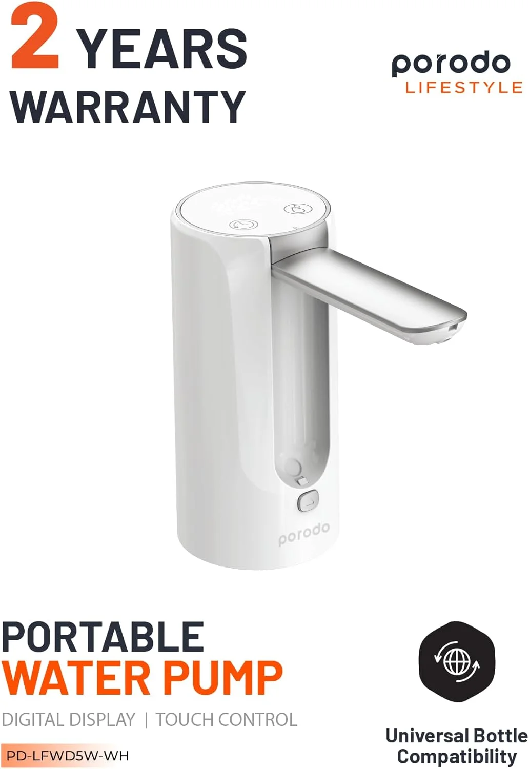 پمپ آب قابل حمل Porodo Lifestyle با نمایشگر دیجیتال و کنترل لمسی، باتری قابل شارژ، نمایشگر دیجیتال، دهانه بازشو با یک کلیک، سازگاری جهانی با بطری، نوشیدنی اتوماتیک قابل شارژ USB پمپ آب قابل حمل Porodo Lifestyle با نمایشگر دیجیتال و کنترل لمسی، باتری قابل شارژ، نمایشگر دیجیتال، دهانه بازشو با یک کلیک، سازگاری جهانی با بطری، نوشیدنی اتوماتیک قابل شارژ USB
