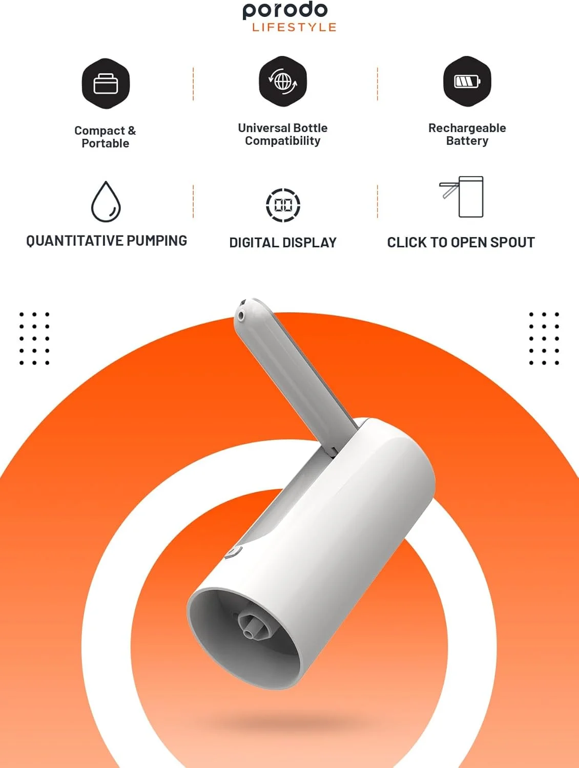 پمپ آب قابل حمل Porodo Lifestyle با نمایشگر دیجیتال و کنترل لمسی، باتری قابل شارژ، نمایشگر دیجیتال، دهانه بازشو با یک کلیک، سازگاری جهانی با بطری، نوشیدنی اتوماتیک قابل شارژ USB پمپ آب قابل حمل Porodo Lifestyle با نمایشگر دیجیتال و کنترل لمسی، باتری قابل شارژ، نمایشگر دیجیتال، دهانه بازشو با یک کلیک، سازگاری جهانی با بطری، نوشیدنی اتوماتیک قابل شارژ USB