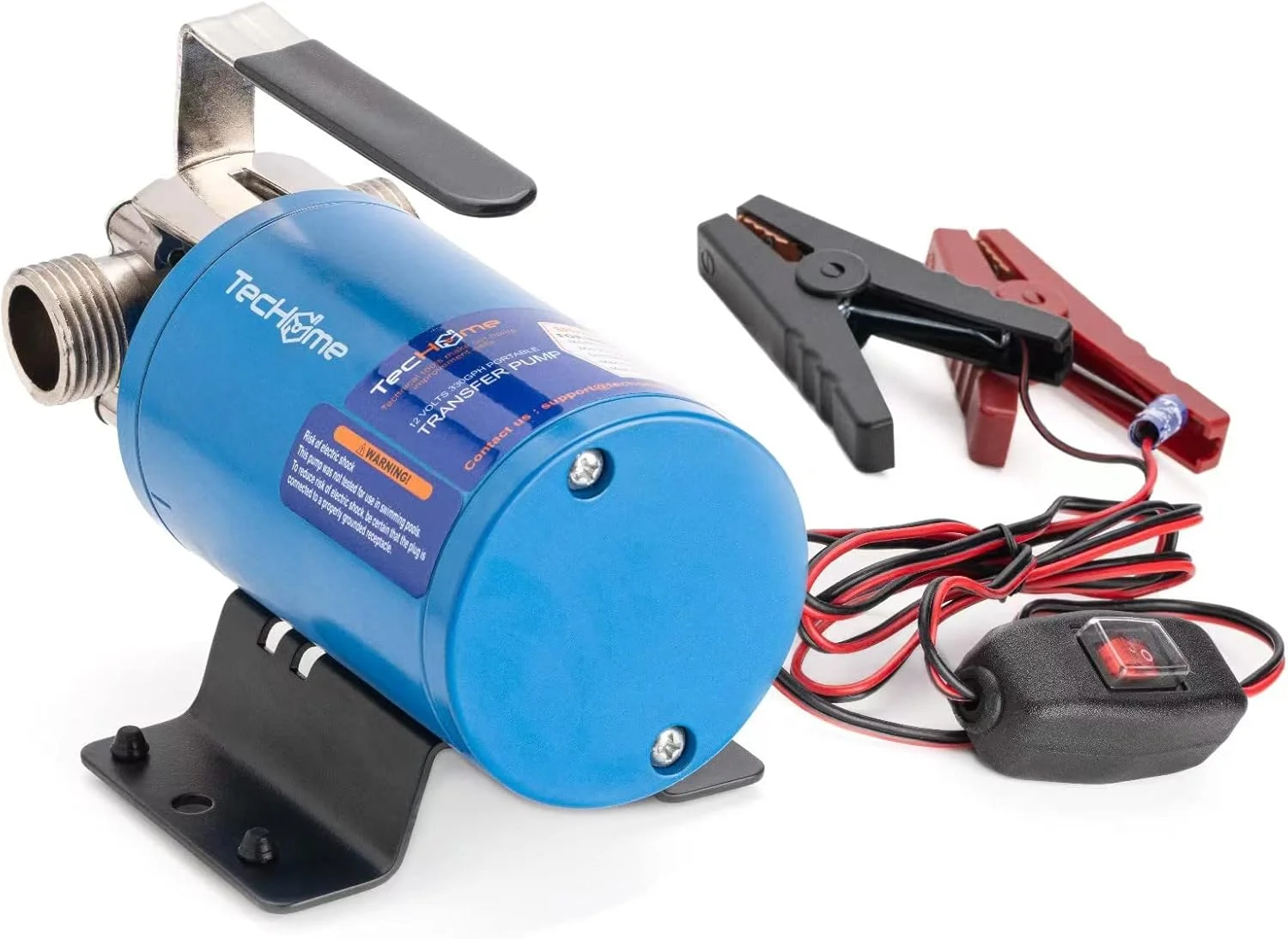 پمپ آب 12 ولت TecHome، پمپ انتقال آب 1/10 اسب بخار 330GPH، پمپ انتقال برقی قابل حمل، با کلید روشن/خاموش و کیت شلنگ مکش.
