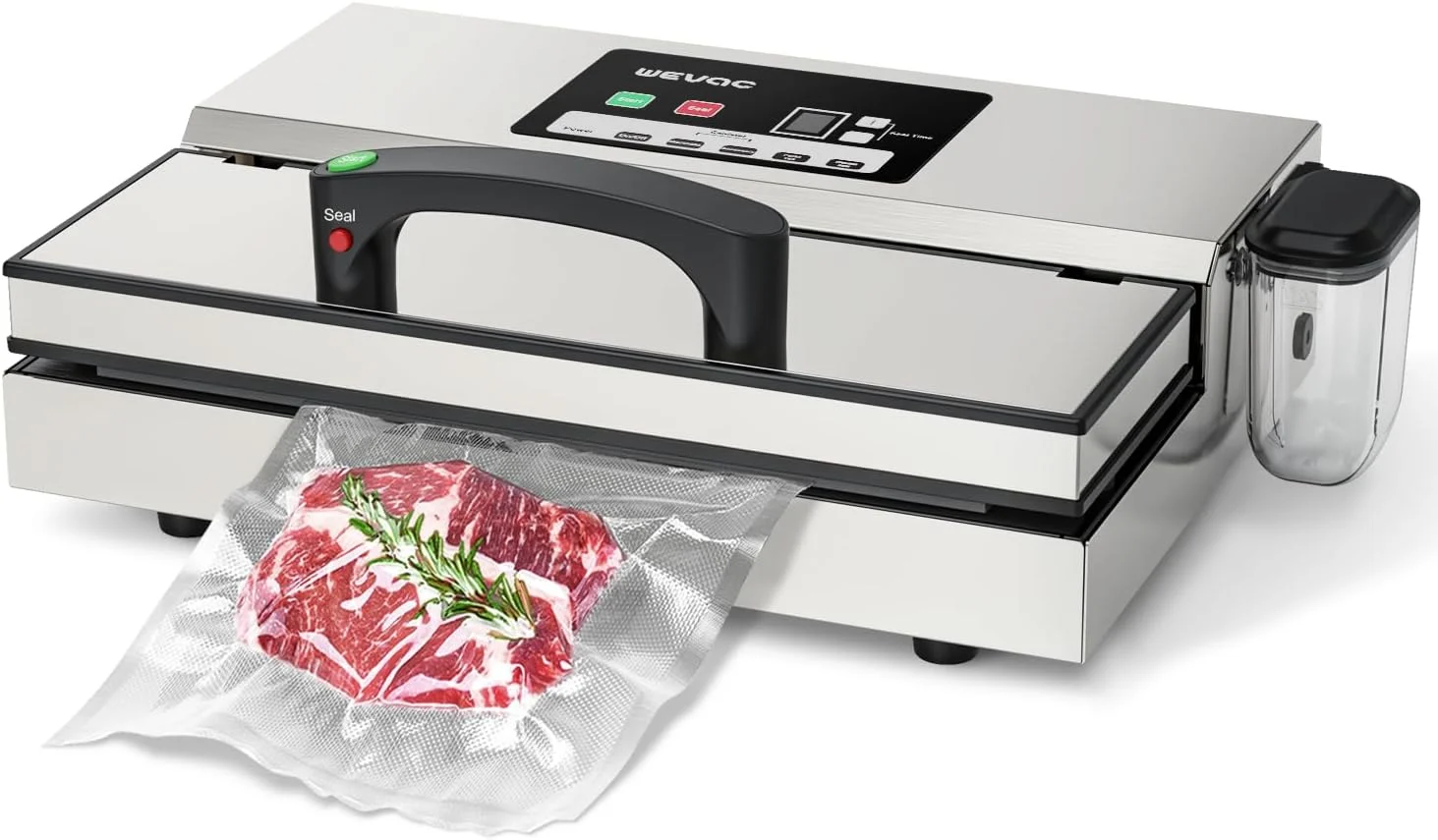 دستگاه وکیوم بسته بندی مواد غذایی استیل Wevac با درز 30 سانتی متری، تازه نگه دارنده آسان با قفل مغناطیسی، وکیوم سیلر حرفه ای 95 کیلو پاسکال با مخزن مایع برای پخت و پز سو وید و نگهداری مواد غذایی