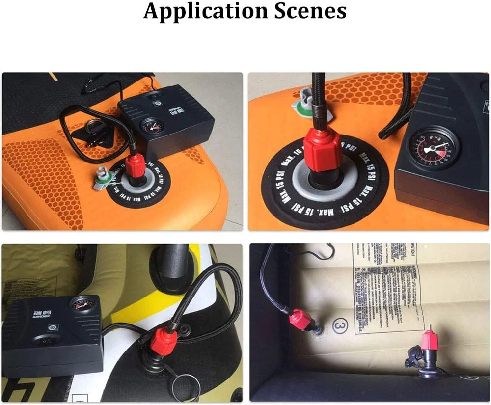 آداپتور پمپ بادی کمپرسور ماشین BUENNUS، آداپتور دریچه بادی با 4 نازل برای تشک بادی، حلقه/استخر شنا، تخت/مبل بادی، قایق، کایاک، SUP و موارد دیگر