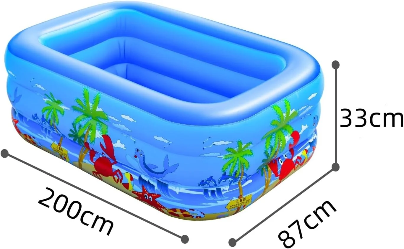 استخر بادی بزرگ ORCHID M® مناسب کودکان و بزرگسالان، استخر بادی ضخیم و بادوام برای حیاط خلوت، باغ، داخل خانه یا بازی های تابستانی و اوقات خوش خانوادگی 200*87*33 سانتی متر (همراه با پمپ باد)