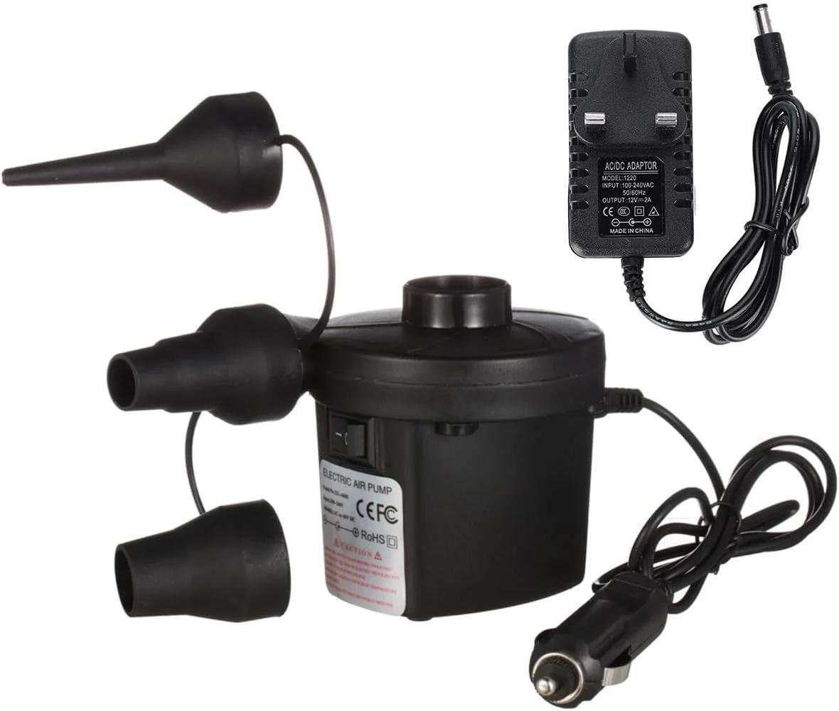 پمپ باد برقی ECVV® برای تشک/وسایل بادی، پمپ باد قابل حمل با قابلیت پر کردن سریع با 3 نازل، دمنده و مکنده برای کمپینگ در فضای باز، تخت بادی، اسباب بازی استخر