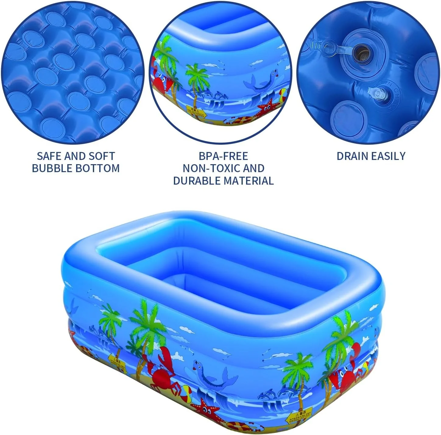 استخر بادی بزرگ ORCHID M® مناسب کودکان و بزرگسالان، استخر بادی ضخیم و بادوام برای حیاط خلوت، باغ، داخل خانه یا بازی های تابستانی و اوقات خوش خانوادگی 200*87*33 سانتی متر (همراه با پمپ باد)