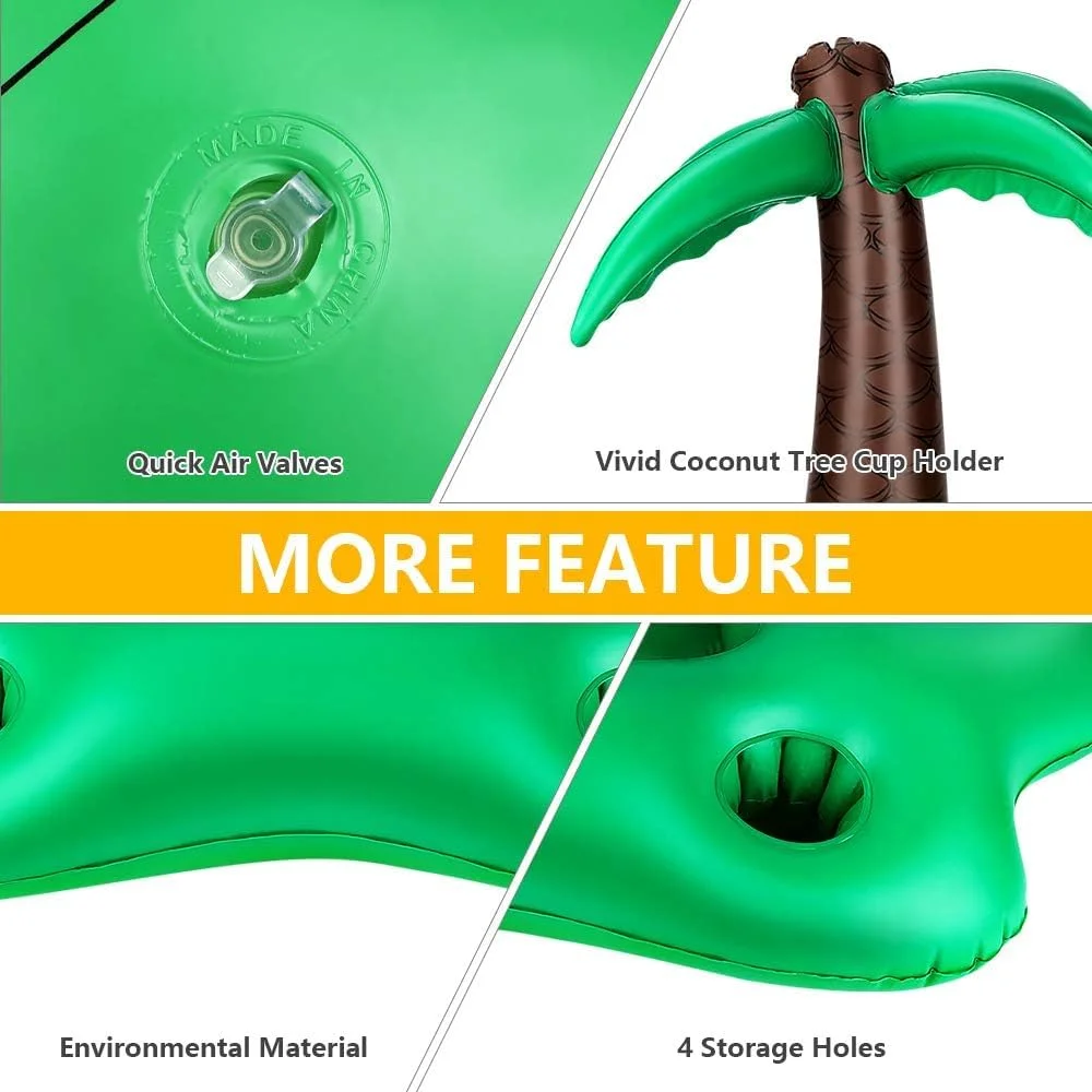 جای نوشیدنی بادی طرح درخت نارگیل بزرگ، شناور روی آب مناسب استخر، بار سرو نوشیدنی، جا لیوانی برای لیوان، قوطی، بطری آبجو، خنک نگهدارنده نوشیدنی و میوه، سینی شناور با 4 جای لیوان مناسب مهمانی های استخری و ساحلی تابستانی